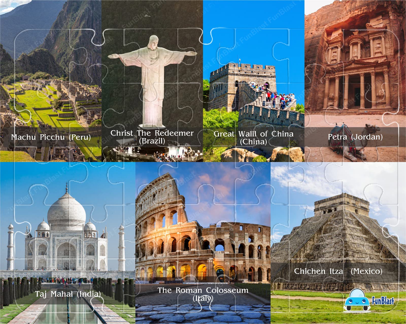 FunBlast 35-Piece Seven Wonders Jigsaw Puzzle for Kids Ages 3-5 - Educational Learning Toys with Acrylic Board & Large Floor Puzzle Pieces - Perfect for Preschool Classroom, Birthday Gifts & Family Game Night (Multicolor)