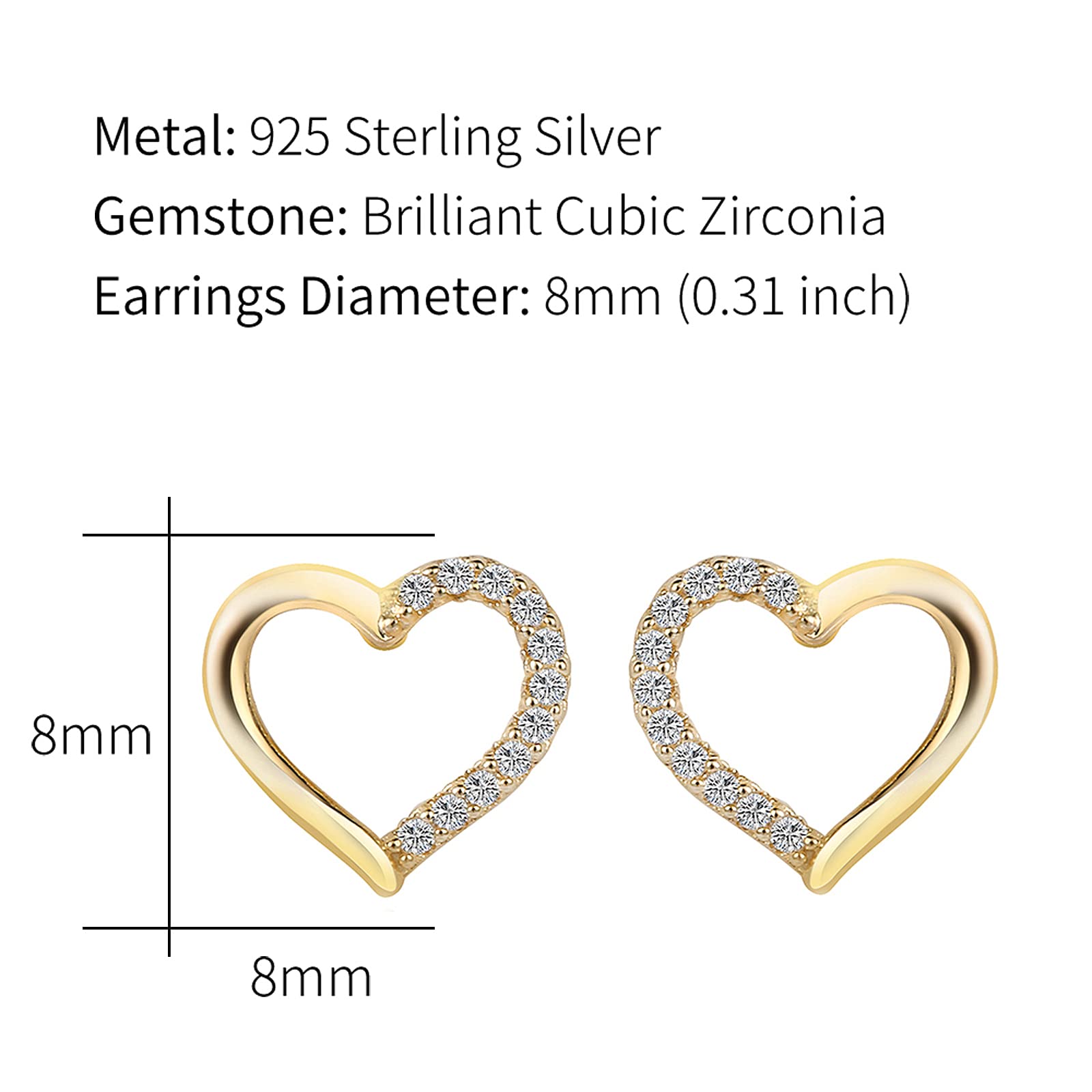 925 Sterling Silver Heart Stud Earrings with Sparkling Cubic Zirconia | Dainty Jewelry for Women | Perfect Birthday, Anniversary & Christmas Gift for Her | Everyday Wear & Special Occasions