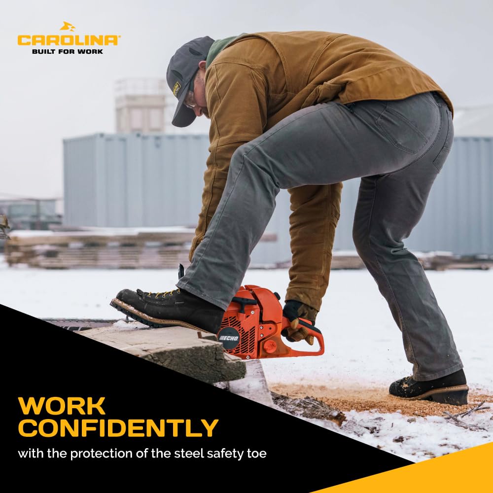 Men's Carolina Spruce 8-Inch Waterproof Steel Toe Work Boots - Leather Upper, Cushioned Footbed, Oil & Slip Resistant Outsole, EH Rated - Ideal for Construction, Logging & Outdoor Work