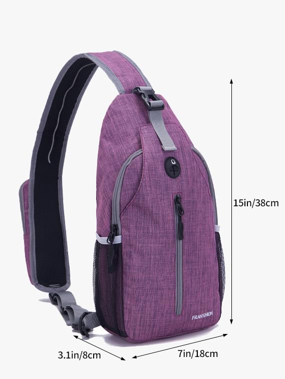 FRANSHION Unisex Sling Backpack - Waterproof Crossbody Bag for Men & Women, Lightweight Hiking Backpack, Small Travel Daypack (Purple) - Perfect for Outdoor Adventures, Commuting & Daily Use
