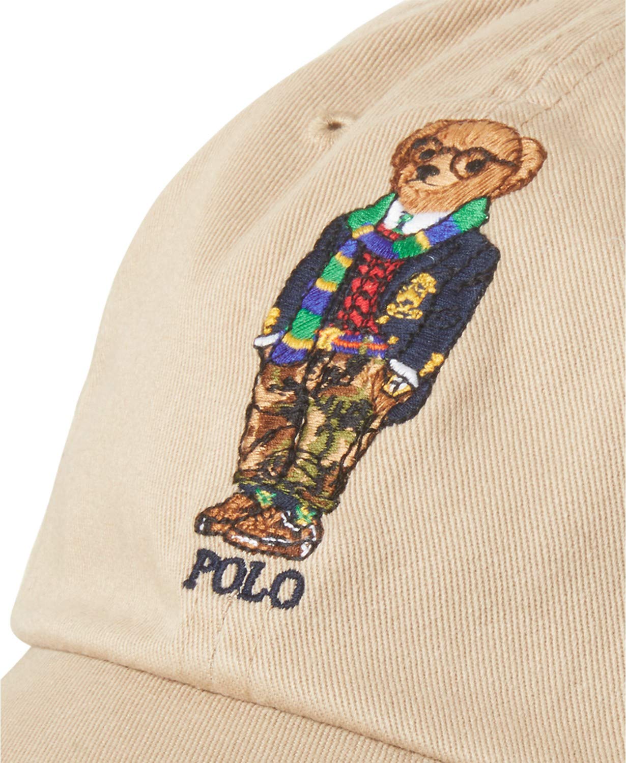 POLO RALPH LAUREN Men's Polo Bear Embroidered Chino Baseball Cap with Genuine Leather Strap - Khaki/Black Adjustable One Size - Casual Summer Hat for Golf, Beach & Outdoor Activities
