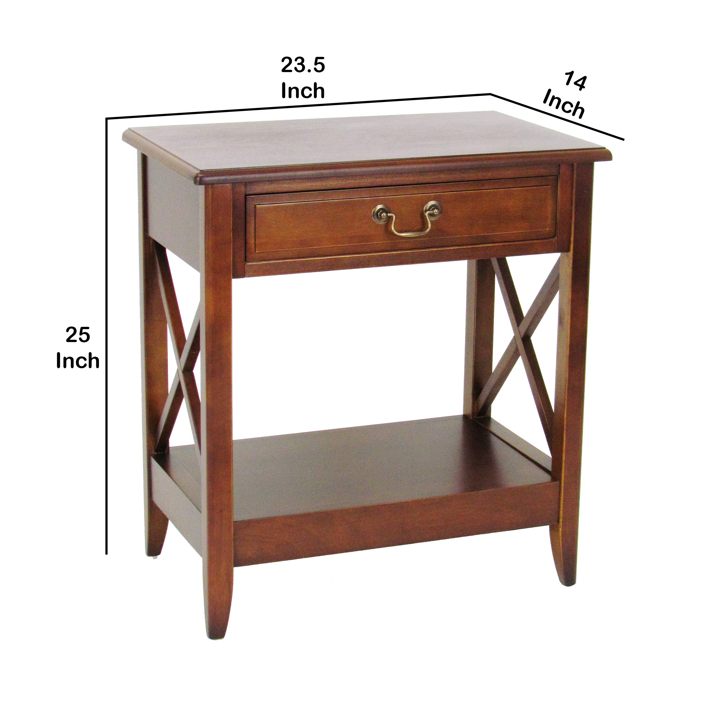 Benjara Transitional Style Nightstand with 1 Drawer & X-Shaped Sides - Brown Wood Bedside Table for Bedroom, Living Room, or Office