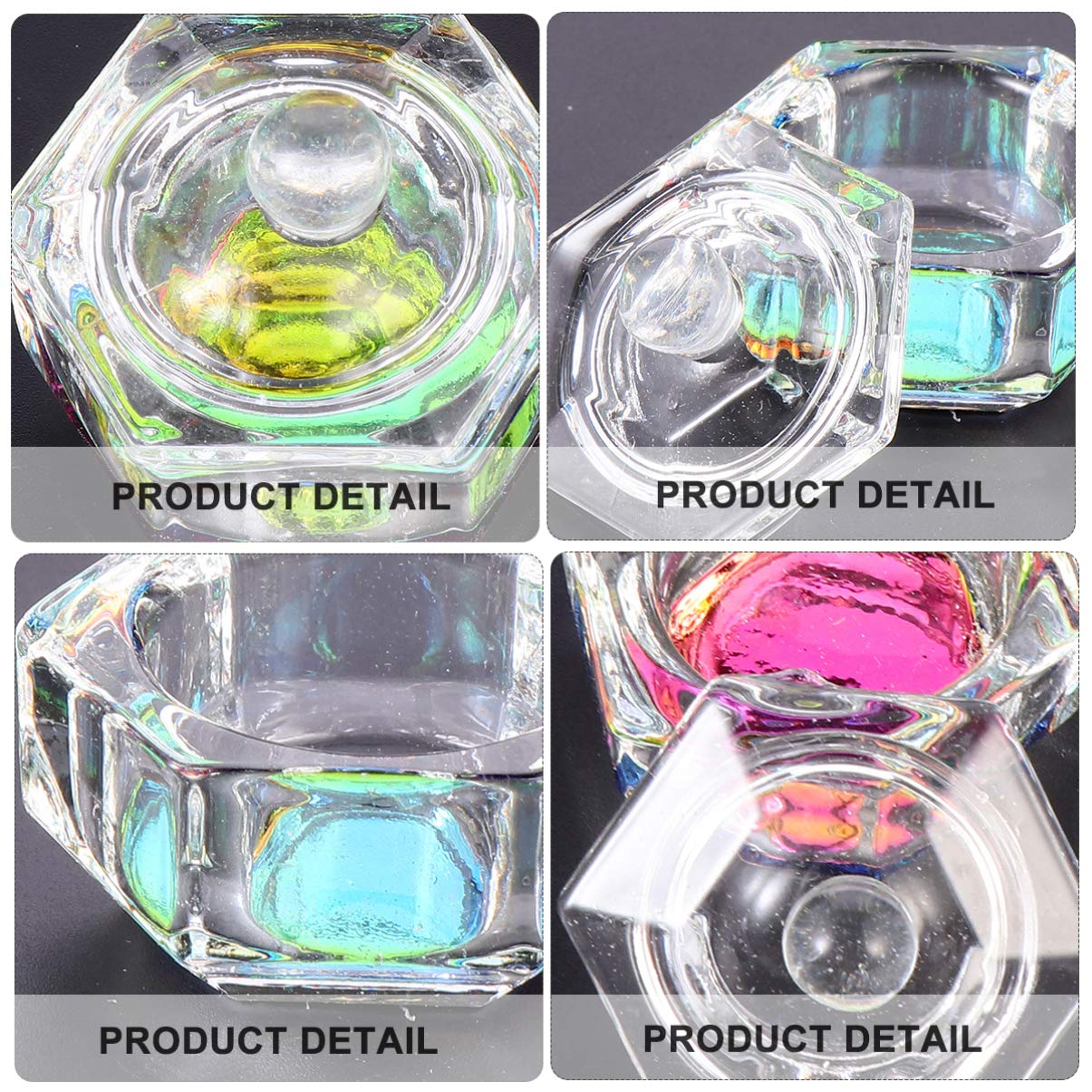 2PCS Crystal Clear Acrylic Dappen Dish for Nail Art - Liquid Glass Nail Polish Mixing Cup with Non-Slip Base - Perfect for Salon, DIY Manicure & Nail Extension Designs