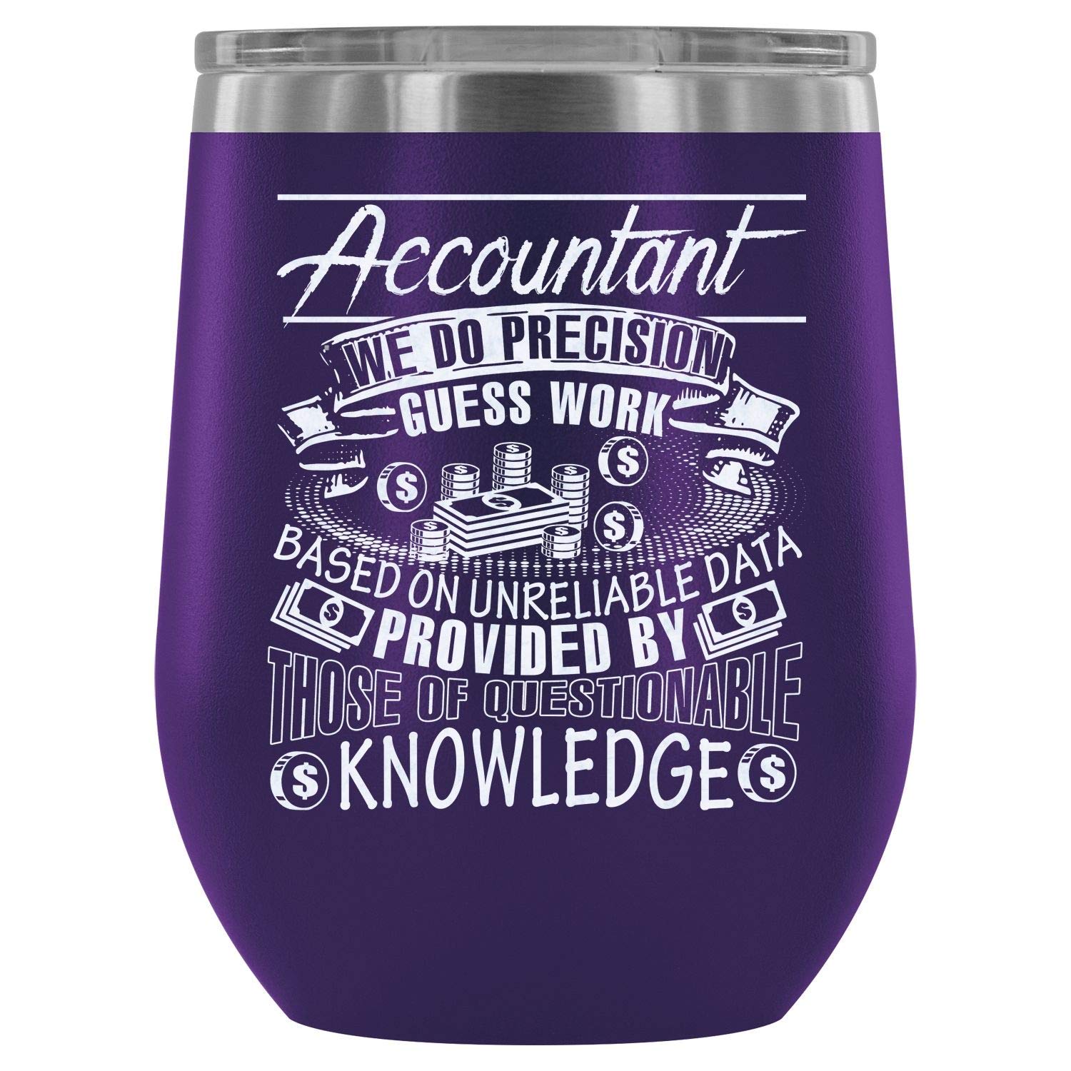 Stainless Steel Stemless Wine Tumbler - 12Oz Vacuum Insulated Purple Wine Glass for Accountants & Professionals | Precision Design for Office, Home & Gifts