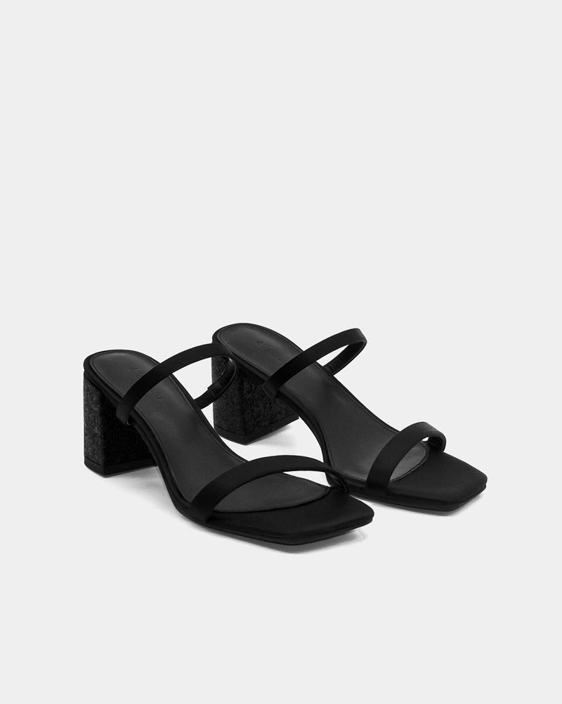 Black Block Heel Slide Sandals for Women - Comfortable Summer Dressy Casual Shoes for Beach, Party & Outdoor Wear