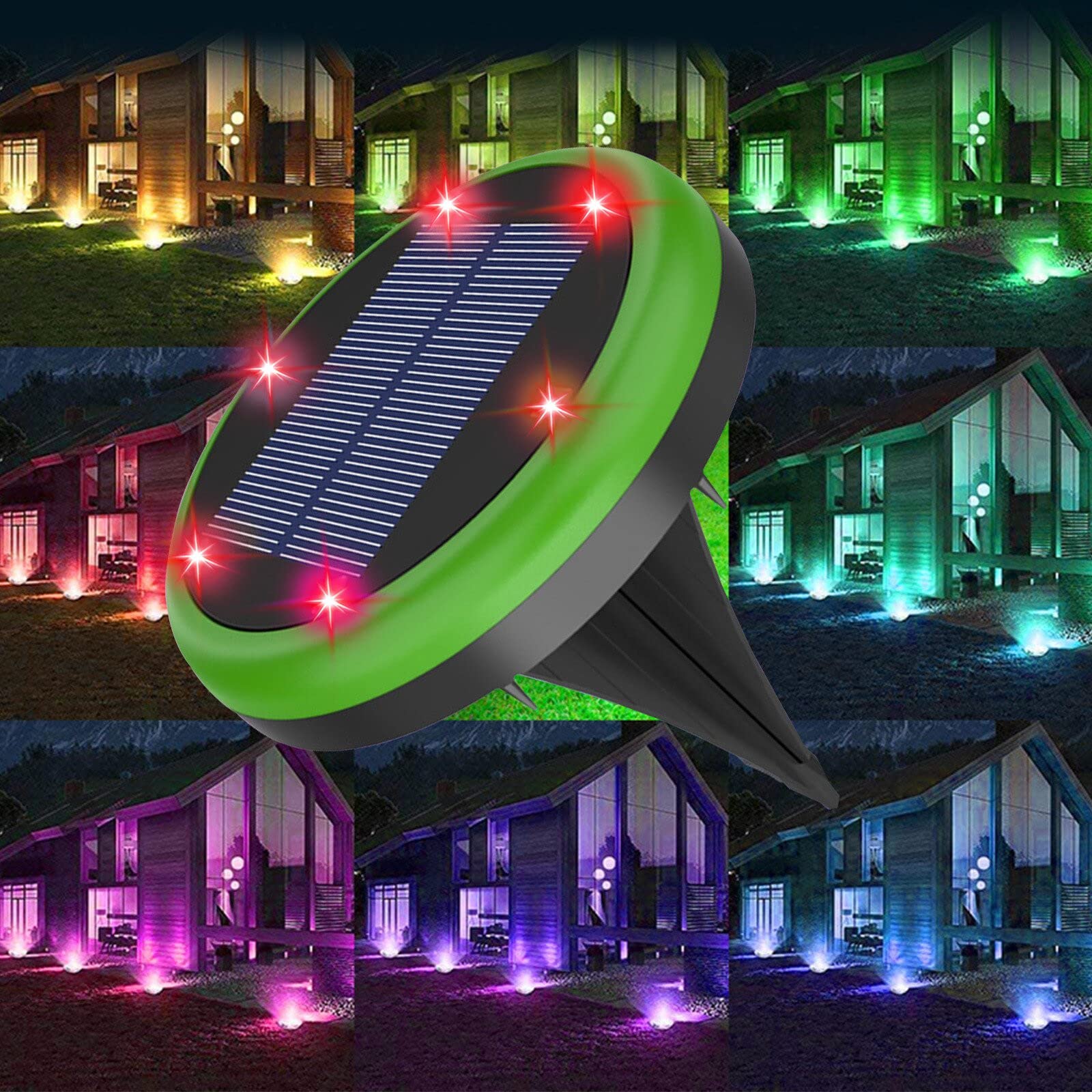 Solar Ground Lights Outdoor 6 LED, Waterproof Garden Lighting for Landscapes