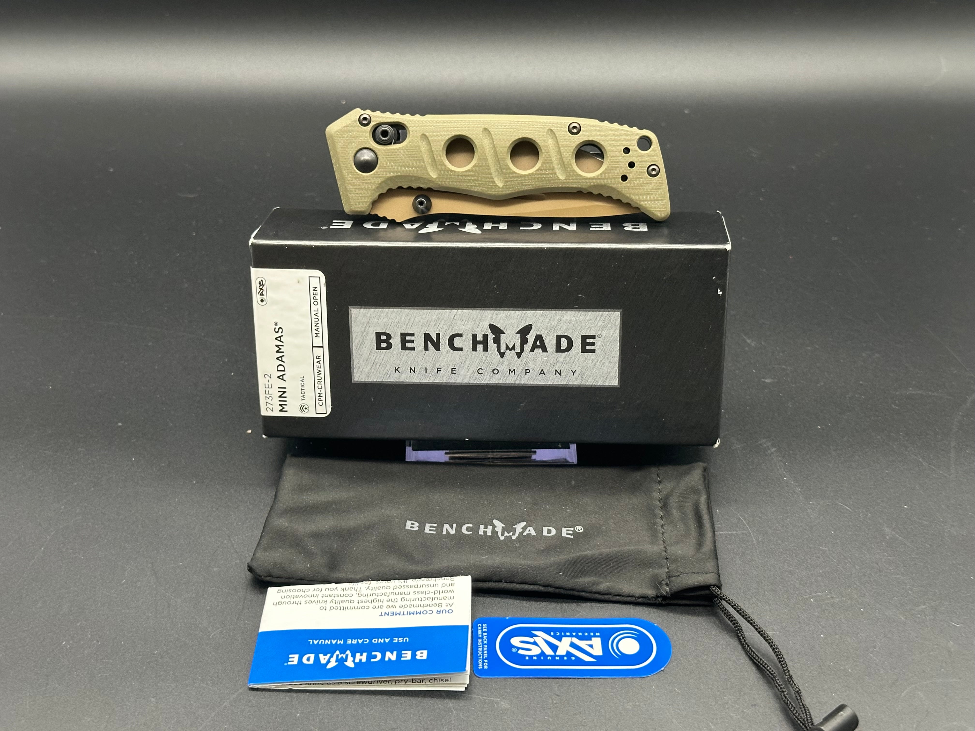 Benchmade 273 Mini Adamas Folding Knife - Olive Drab G10 Handle, CPM CruWear Steel, Plain Edge (BM273FE-2) | EDC, Outdoor, Camping & Survival Knife