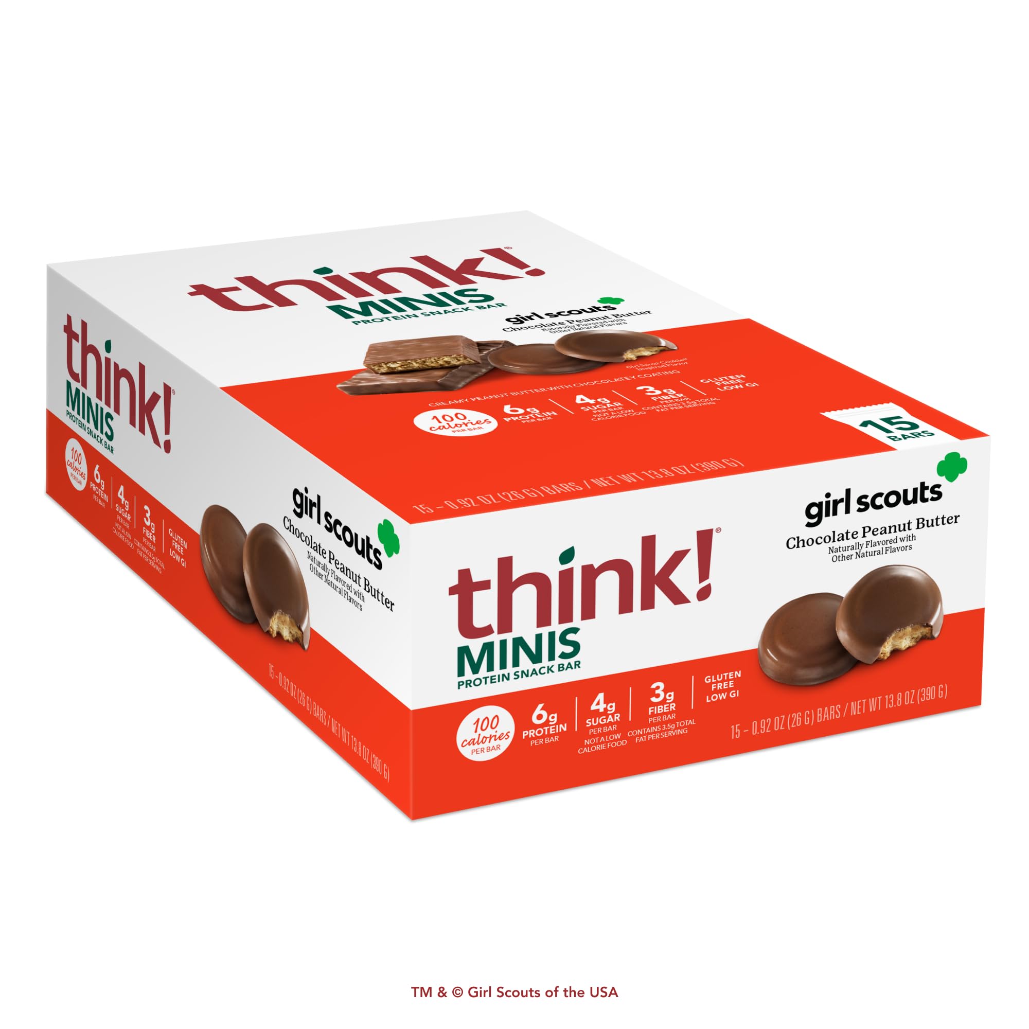 Think! Minis Protein Snack Bars - Gluten Free, Chocolate Peanut Butter Flavor (15 Count) - Perfect for On-the-Go Energy, Post-Workout Recovery & Girl Scouts Activities