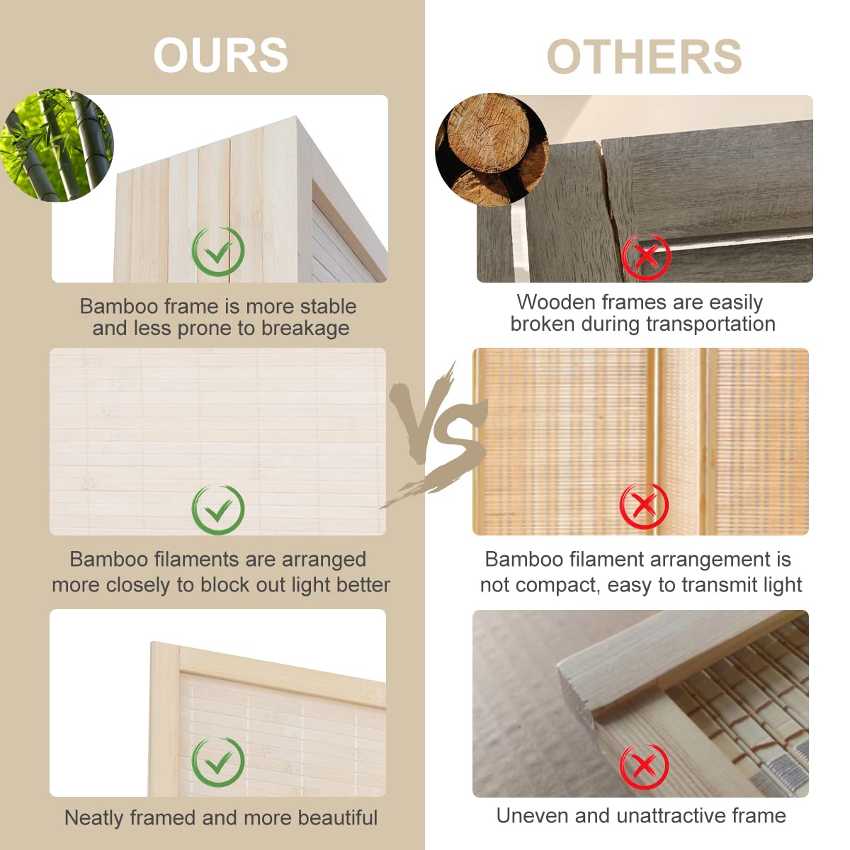 6 FT Tall Bamboo Room Divider - 6 Panel Folding Privacy Screen with Woven Mesh Design, Portable Freestanding Partition for Home, Office & Event Spaces (Beige) | Perfect for Room Separation, Privacy Screening & Decorative Accents
