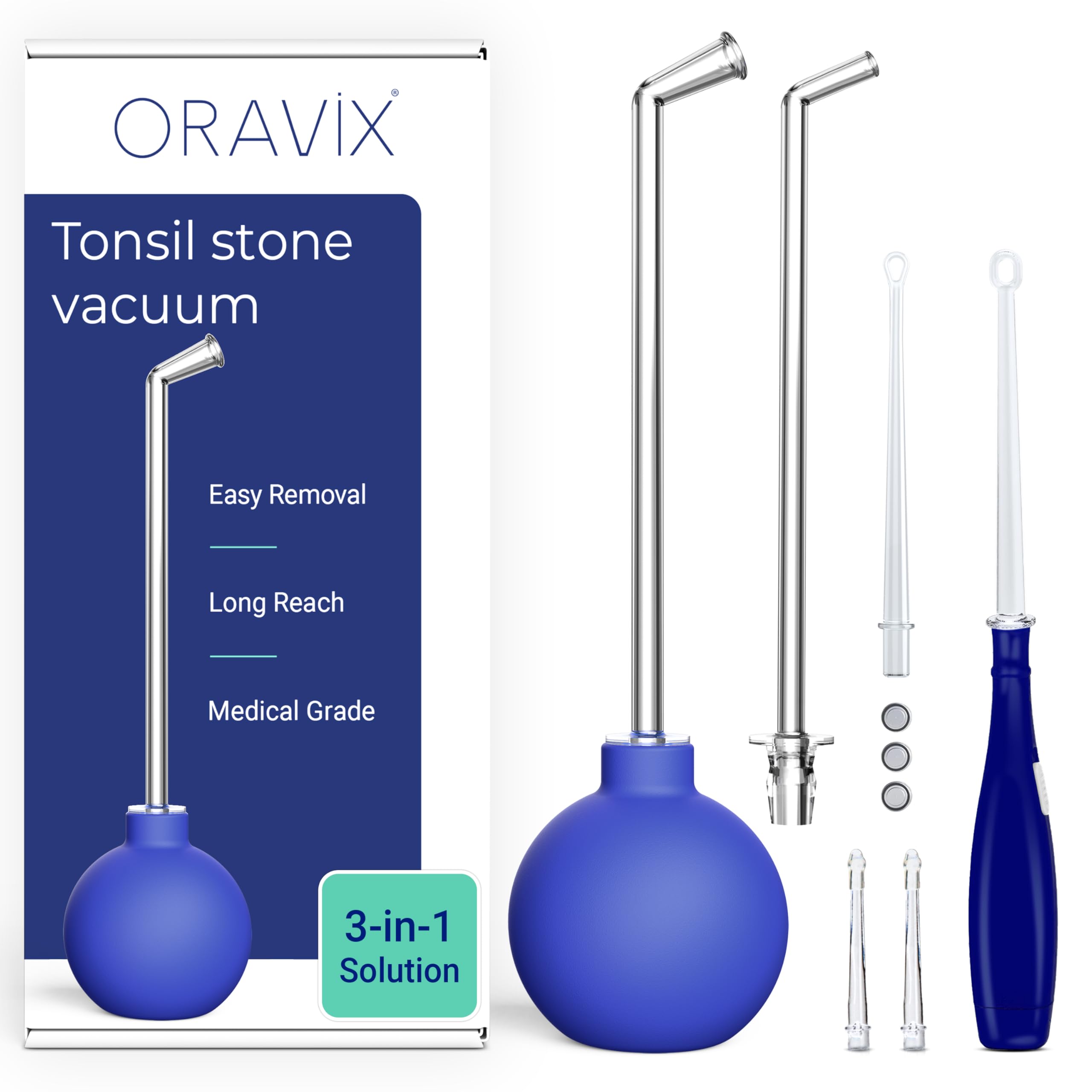 Oravix 3-in-1 Tonsil Stone Removal Kit - Tonsil Stone Vacuum Suction Tool, Extractor & Cupping Device for Bad Breath Relief | Safe & Effective Oral Care Solution for Tonsilloliths Removal at Home