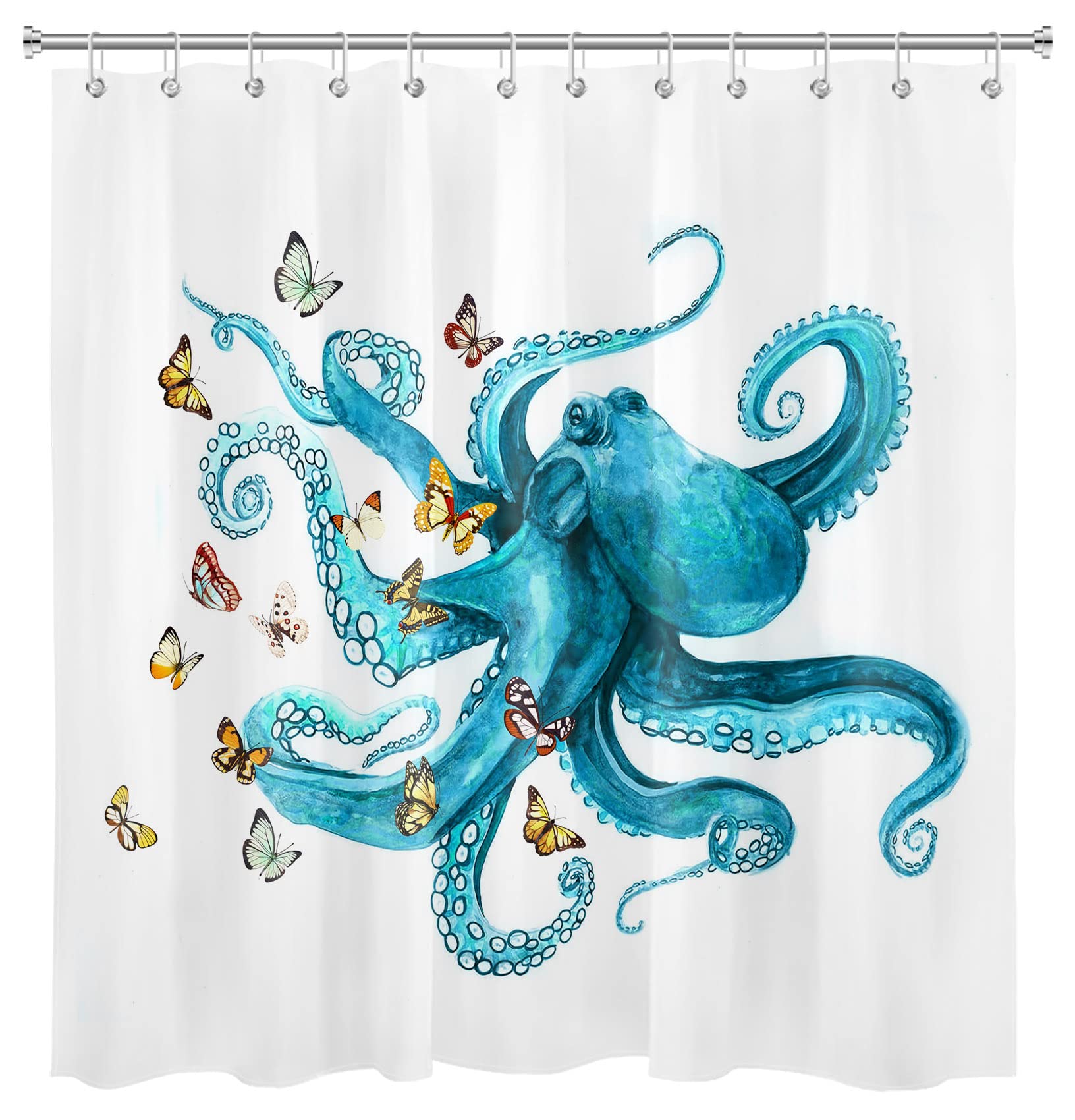 Funny Octopus Shower Curtain Set - Waterproof Marine Life Bathroom Decor with Hooks | 72x78 Inch Polyester Fabric | Perfect for Kids' Bathroom, Beach Theme Decor & Unique Gift Idea