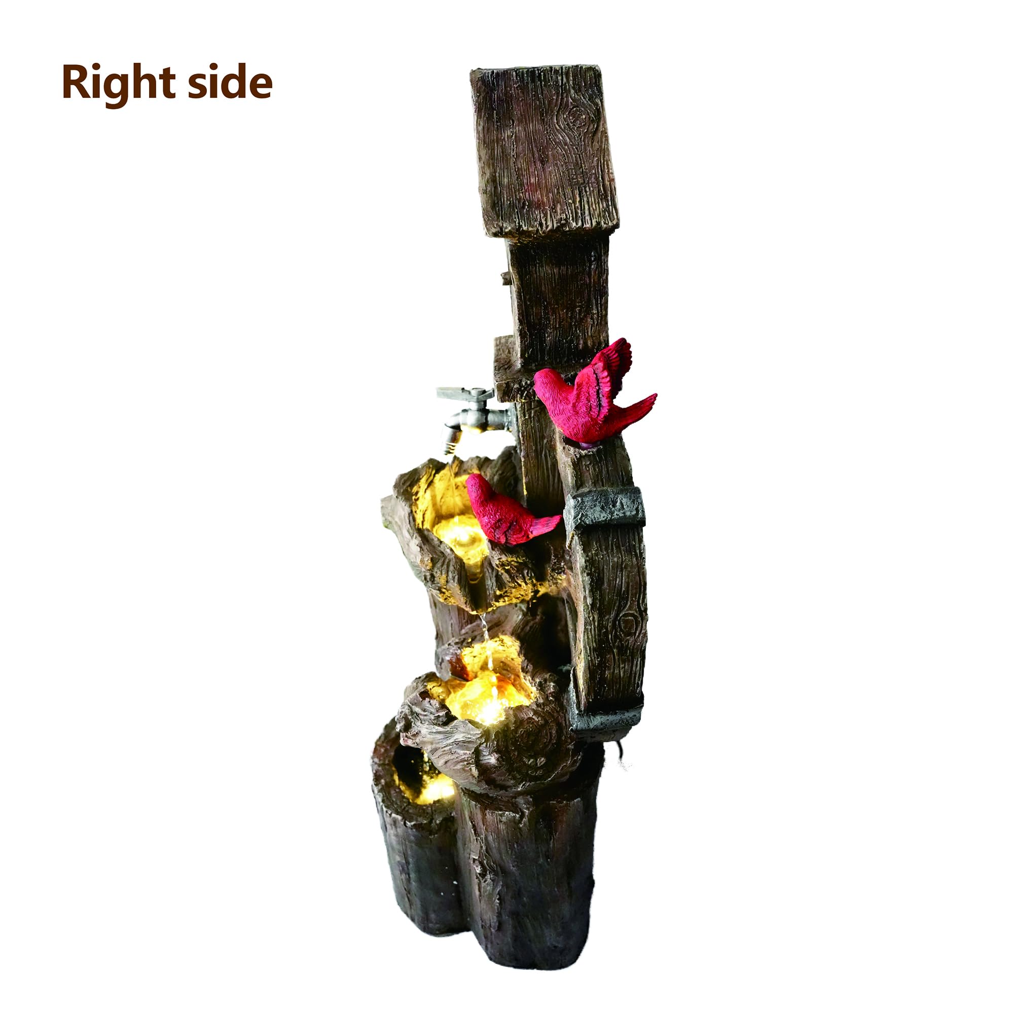 3-Tier Decorative Garden Birdhouse with LED Lights & Water Wheel - Outdoor Water Fountain for Patio, Yard, and Garden Decor