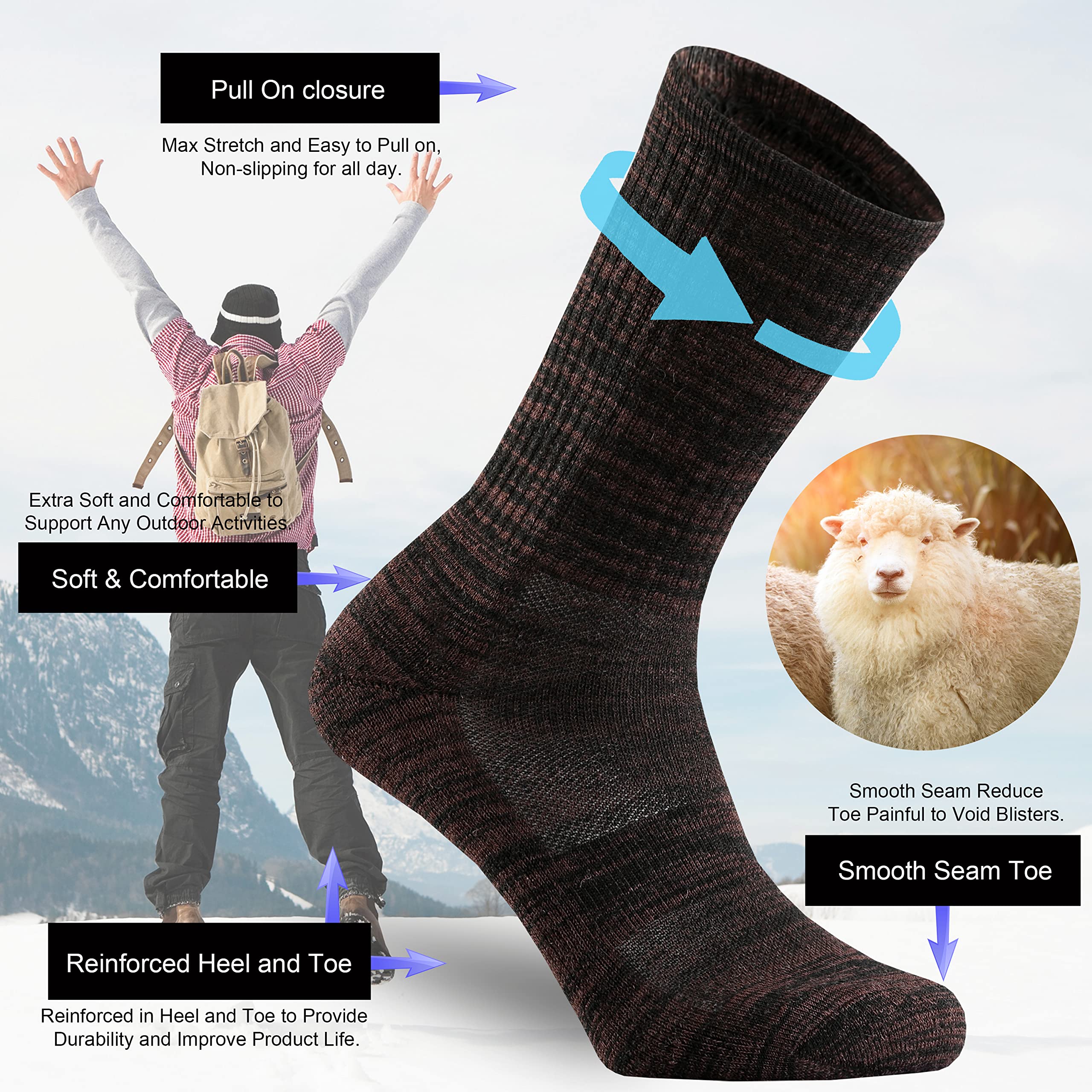 Ortis Men's Merino Wool Cushion Crew Socks - Moisture Wicking, Lightweight & Breathable for Hiking, Cycling & Outdoor Activities - Perfect for Trail Running, Camping & Winter Sports