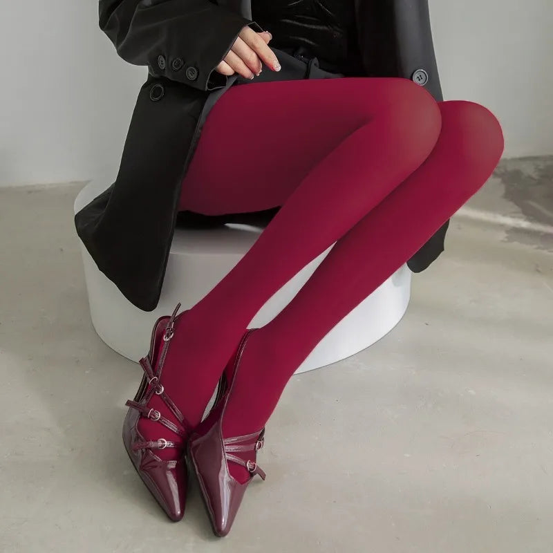 Vintage Wine Red Stockings Pantyhose for Women - Burgundy Thin & Thick Super Elastic Sexy Tights - Anti-Snag Senior Pantyhose - Perfect for Parties, Cosplay & Everyday Wear