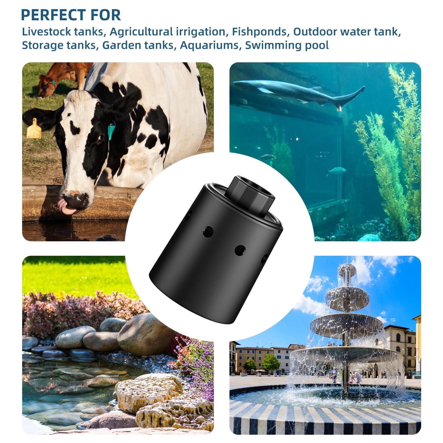 Automatic Water Tank Float Valve - Nylon Resin Black Water Level Control Valve for Livestock Troughs, Pools & Ponds | Perfect for Farm Animal Watering Systems, Garden Irrigation & Aquaculture Maintenance