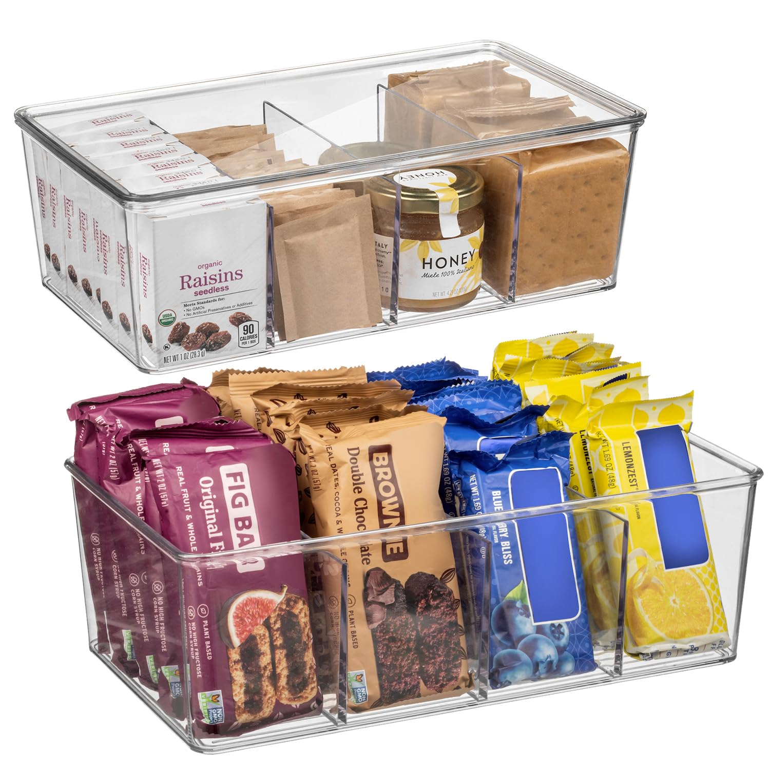 ClearSpace Plastic Pantry Organization Bins with Dividers & Lids – Kitchen Storage Containers for Fridge, Cabinet & Countertop – Refrigerator Organizers, Food Storage Bins (2-Pack) – Perfect for Meal Prep, Snack Storage & Home Organization