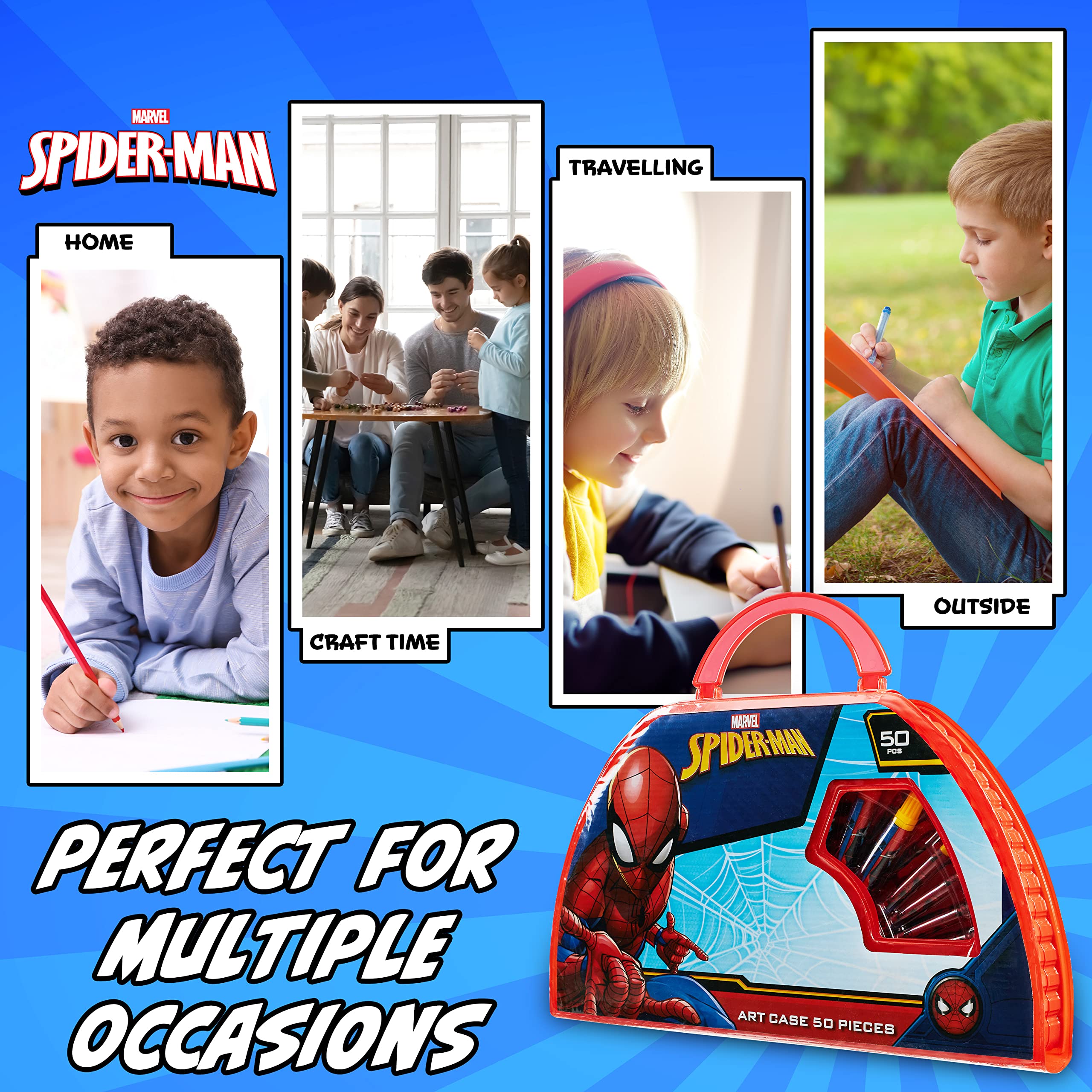 Marvel Spiderman Kids Drawing Set - Art Supplies with Coloring Pens, Colored Pencils & Crayons - Perfect Gift for Boys & Girls (Red/Navy Blue) - Ideal for School Projects, Birthday Parties & Creative Playtime