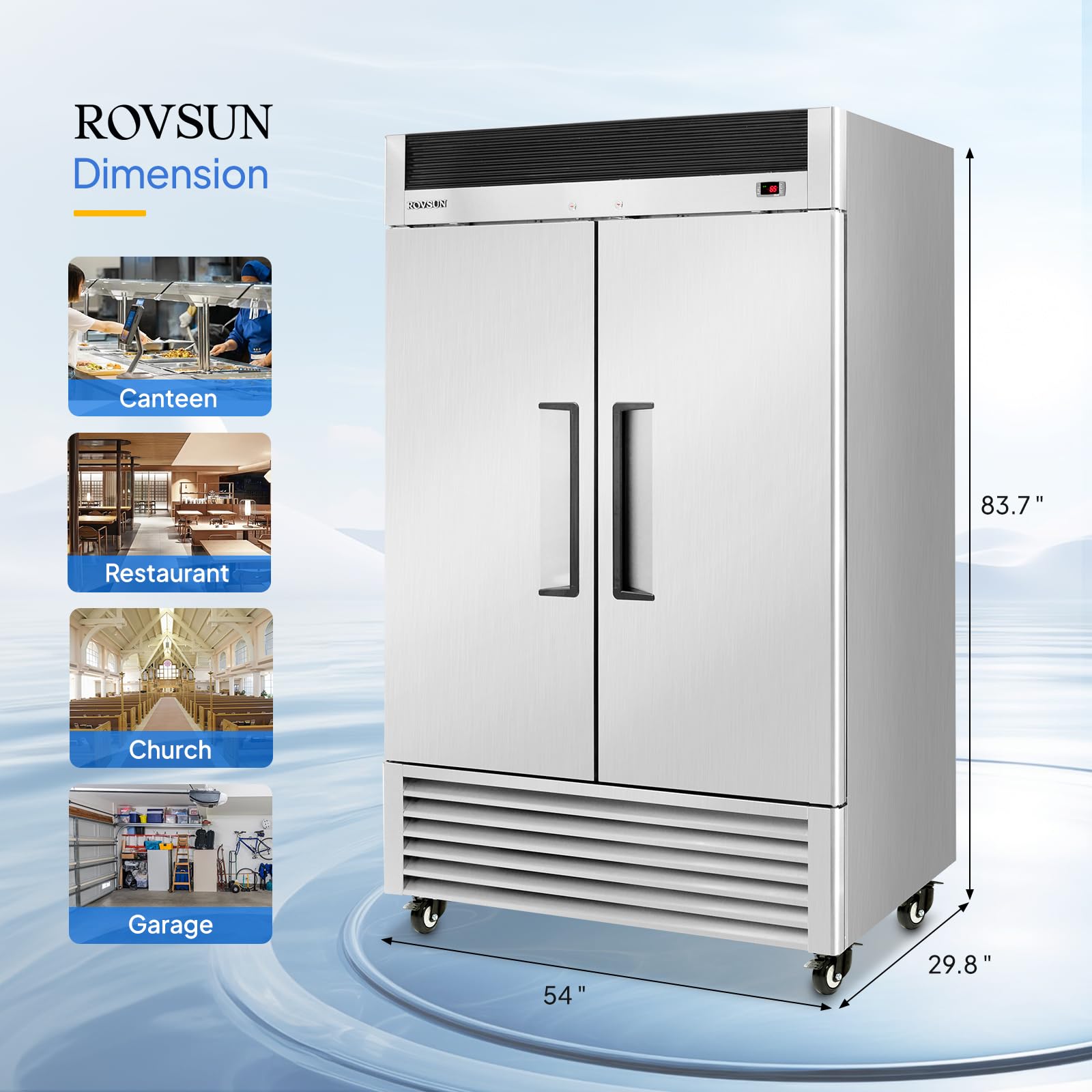 ROVSUN 54-Inch Commercial Upright Freezer - 49 Cu.Ft Stainless Steel Reach-In Freezer with Auto Defrost, LED Light & Adjustable Shelves - NSF/ETL Certified for Restaurants, Cafes, Garages & Home Use