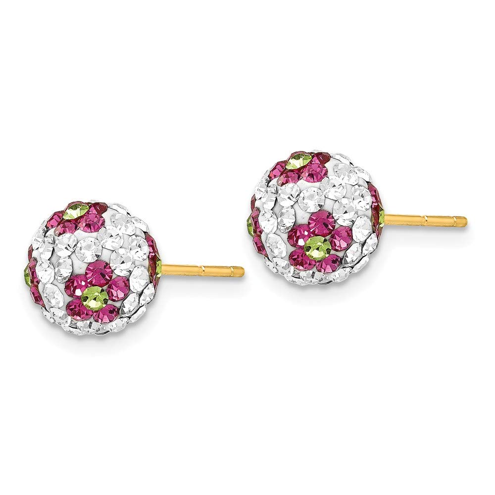 14K Yellow Gold Crystal Pink Flower Stud Earrings 8mm - Elegant & Dainty Jewelry for Women, Perfect for Weddings, Parties & Everyday Wear