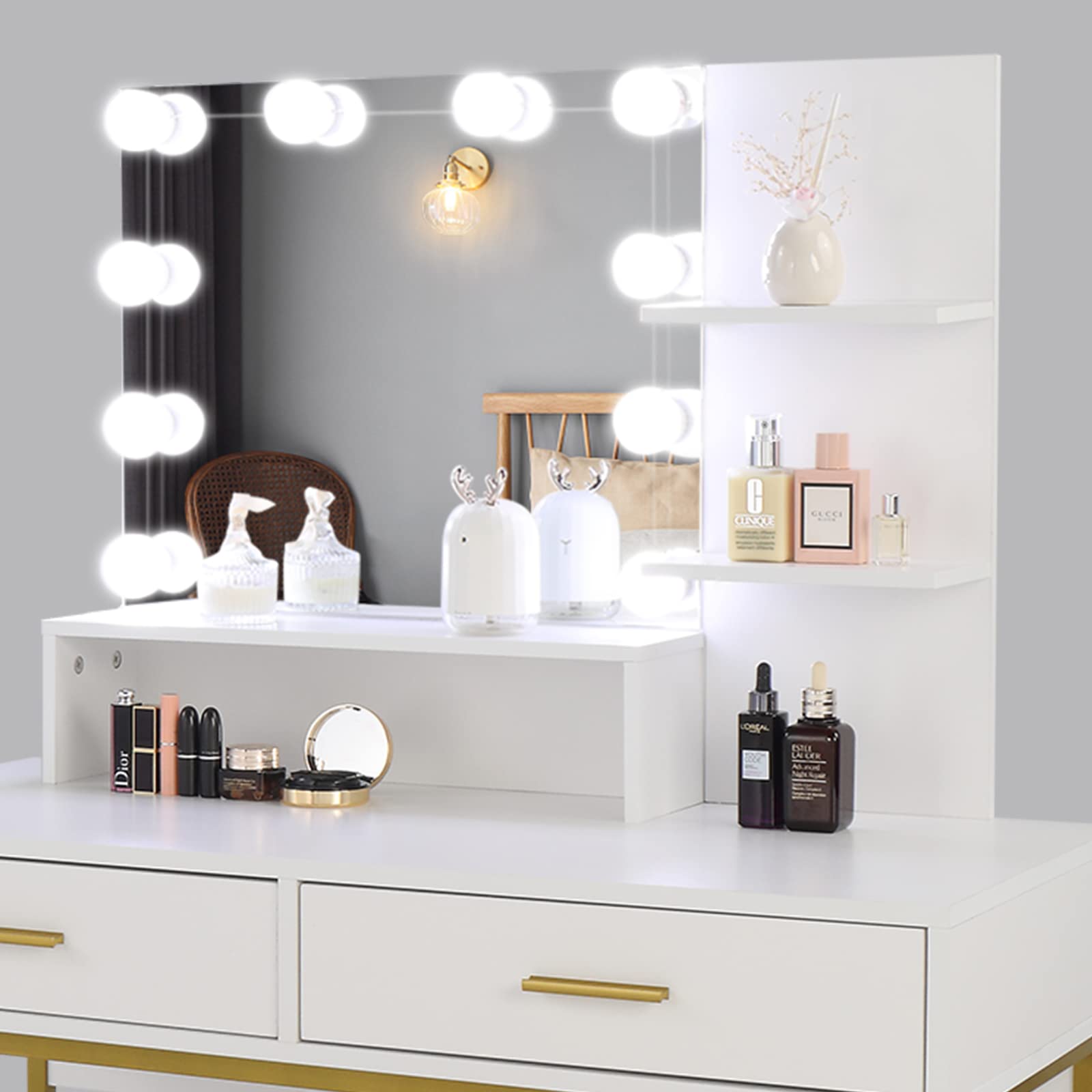 Large LED Vanity Set with 10 Bulbs & Cushioned Stool - 39.37