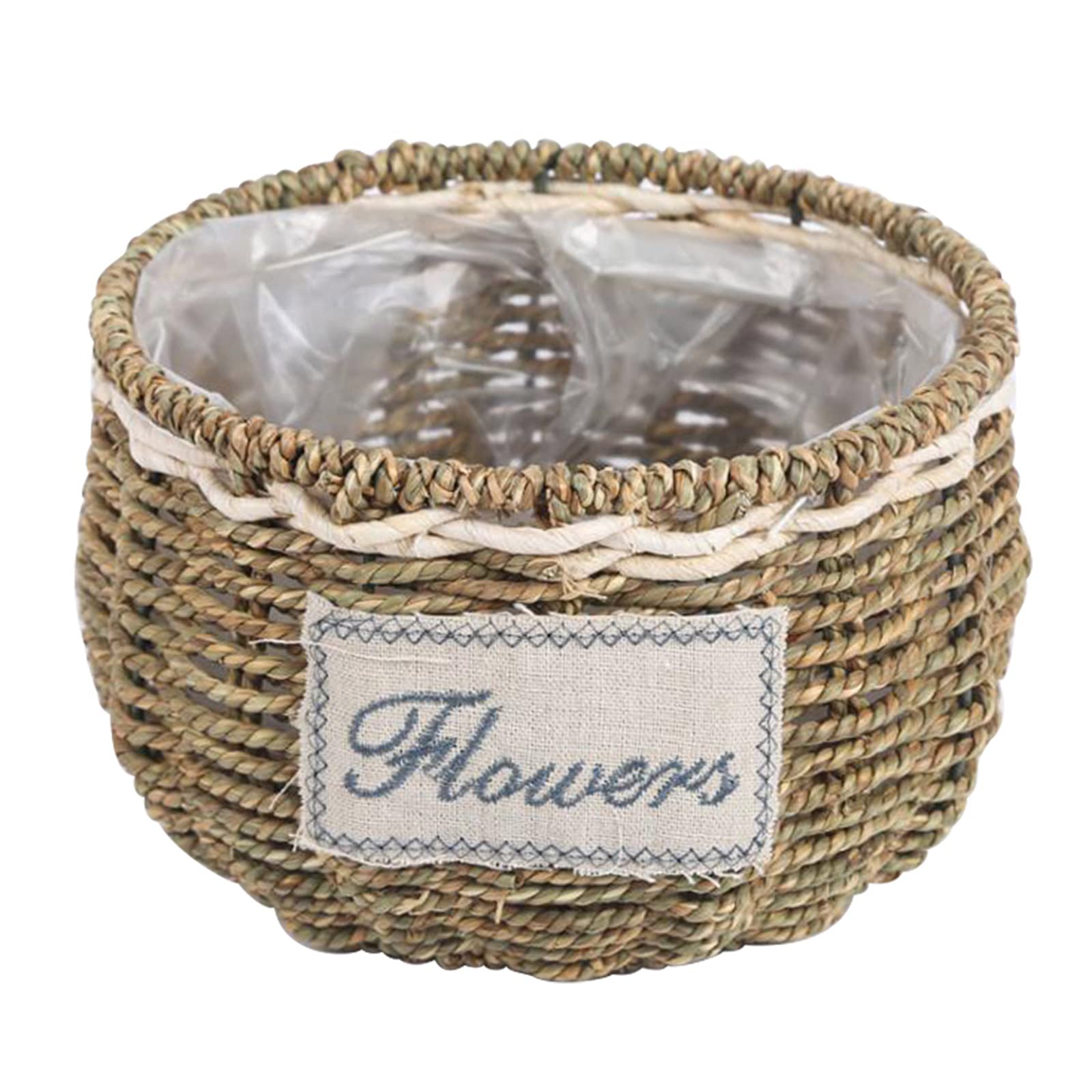ALXFFBN 8in Hand Woven Planter Basket with Plastic Liner & Handles - Natural Round Plant Pot Container for Fiddle Leaf Fig, Snake Plant - Home Decor, Indoor Gardening, Boho Style Room Decor