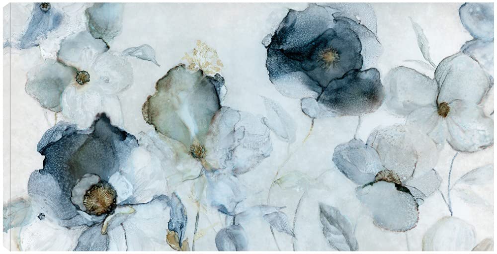 Hand-Painted Floral Indigo Canvas Wall Art by Carol Robinson - 56x29 Inches - Ready to Hang for Living Room, Bedroom, Office Decor - Perfect for Home & Commercial Spaces