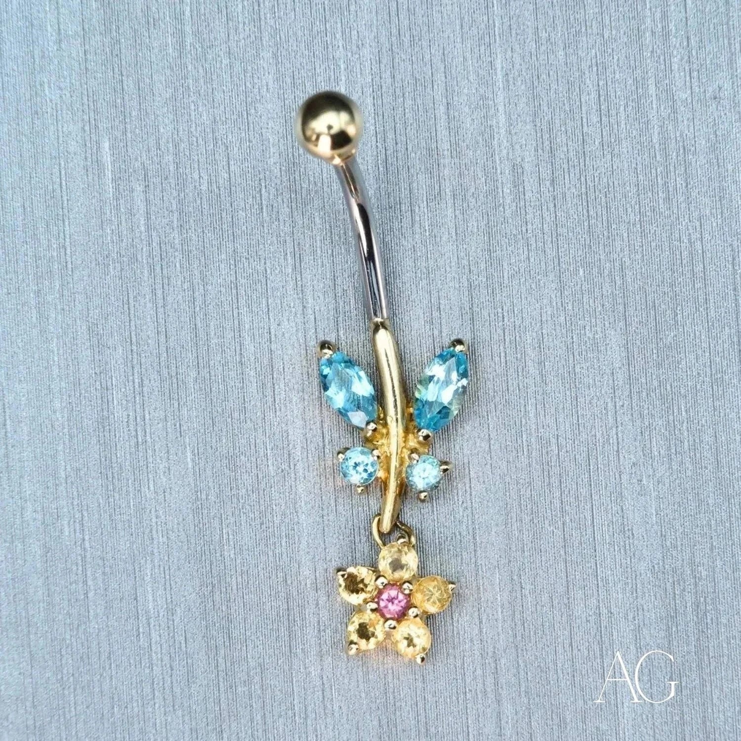 Premium 14K Gold Topaz Belly Button Ring - Elegant Navel Piercing Jewelry for Women, Perfect for Beach, Parties & Everyday Wear