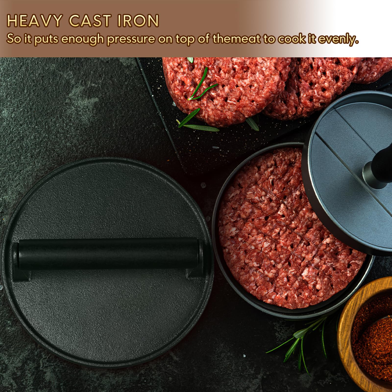 TIFMI 7-inch & 4.6-inch Hamburger Patty Maker Press - Non-Stick Aluminum with 100 BPA-Free Patty Papers - Perfect for Grilling Burgers, Bacon, Panini, Steak & Sandwiches - Ideal for Backyard BBQs, Camping & Home Cooking