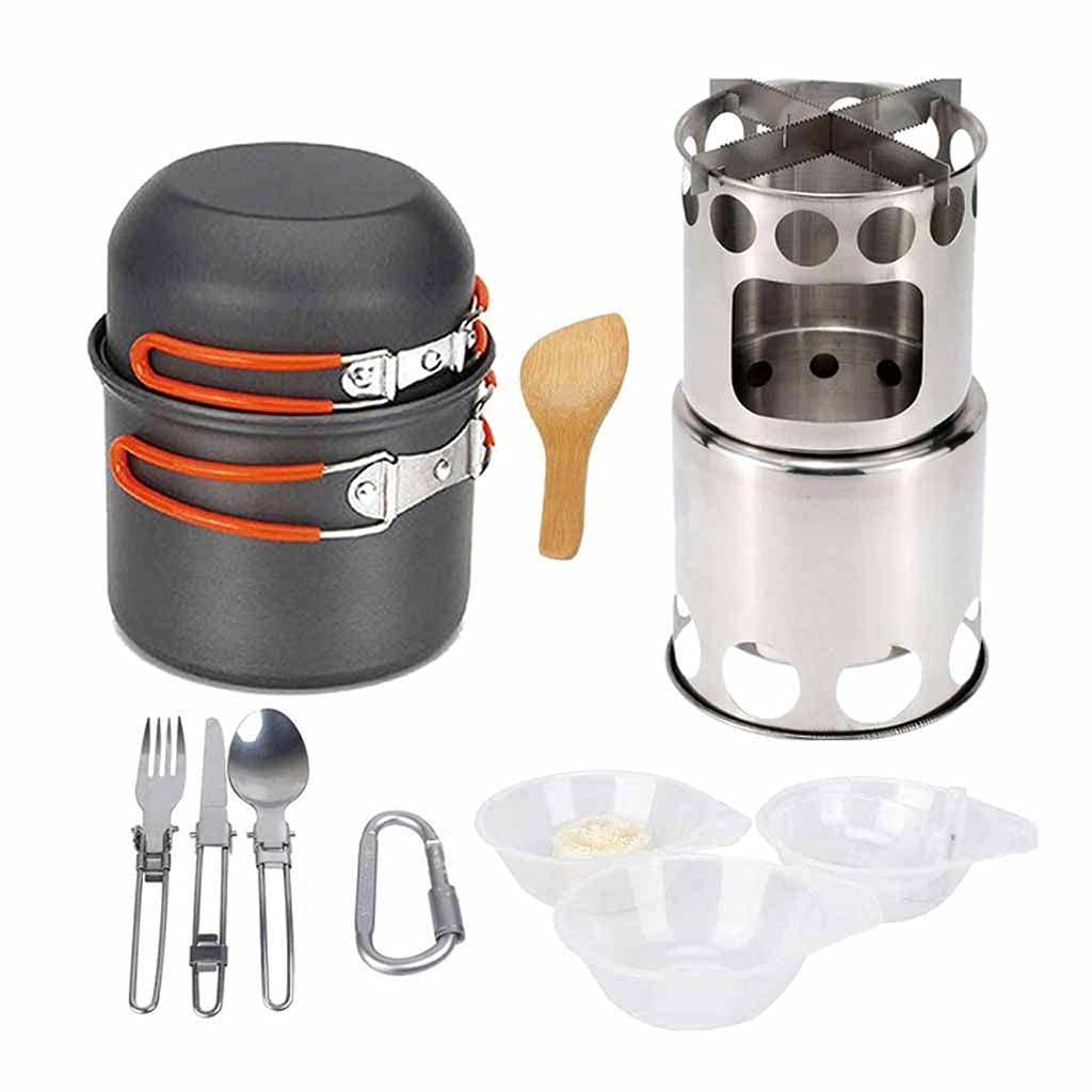 Portable Camping Stove Set - Lightweight Outdoor Cookware with Folding Wood Stove, Mess Kit, Pots, Bowls & Utensils for Backpacking, Hiking & Survival | Compact Camping Gear for Outdoor Adventures (Color: Black)
