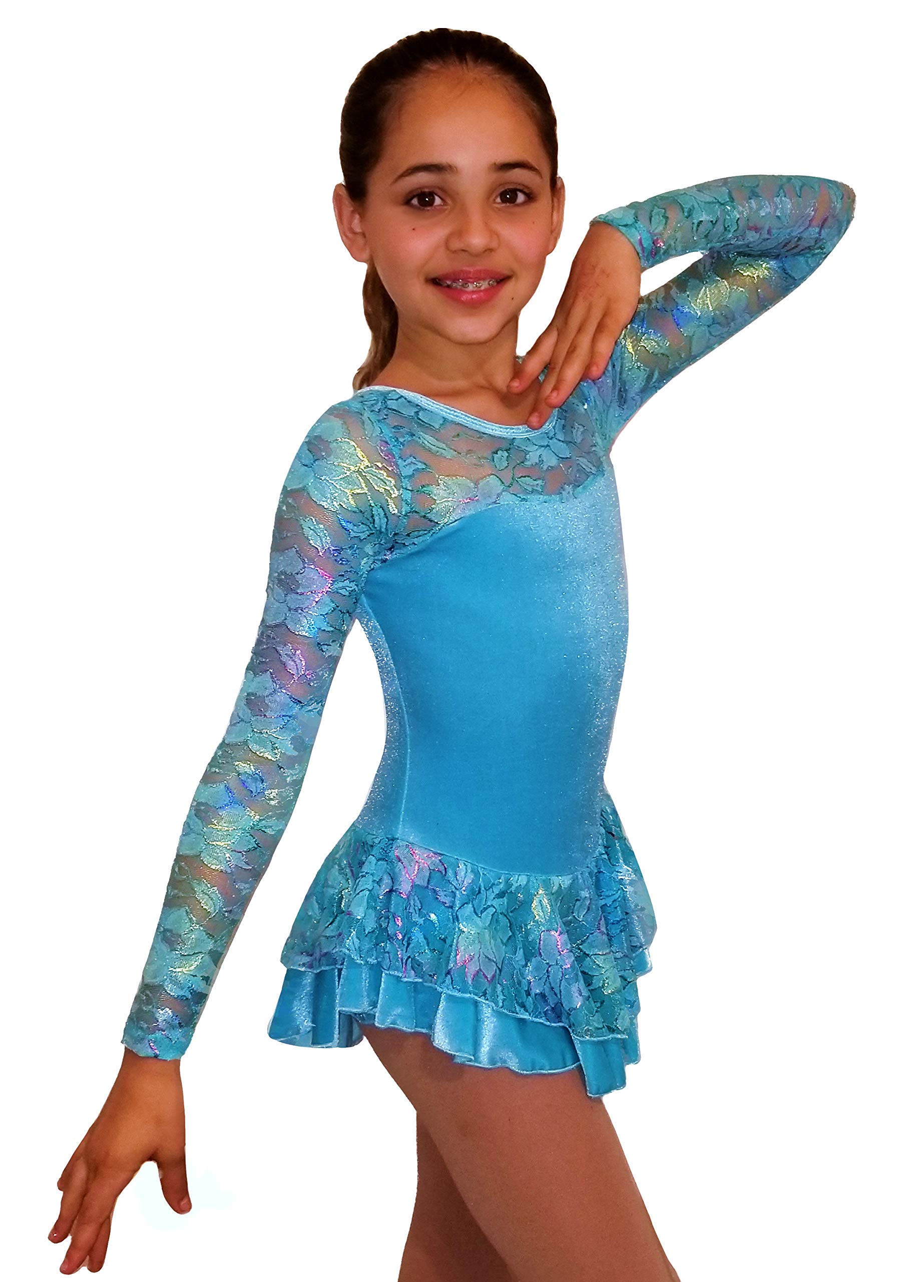 Ice Fire Velvet Figure Skating Dress - Long Sleeve Stretchable Performance Costume for Women & Girls | Perfect for Competitions, Shows & Ice Dance Performances