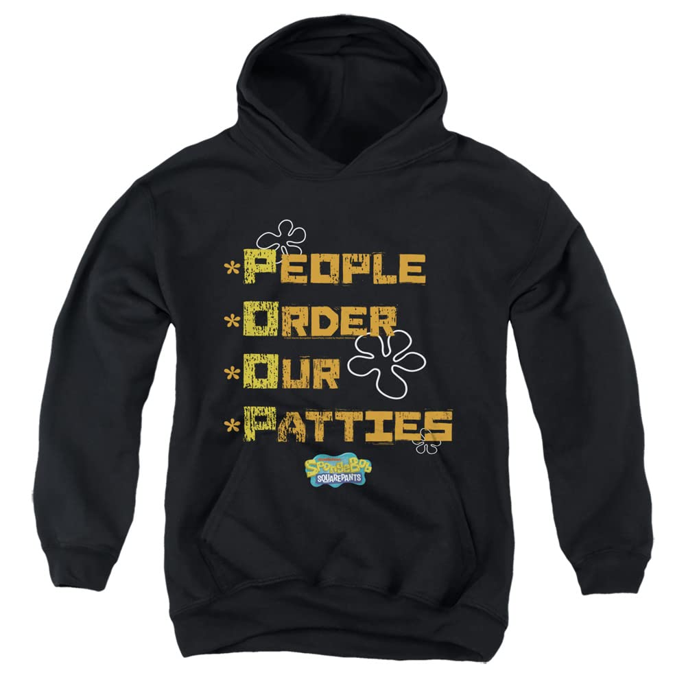 LOGOVISION Spongebob 'People Order Our Patties' Unisex Youth Pullover Hoodie - Soft & Comfortable Cartoon Character Sweatshirt for Kids & Teens - Perfect for Casual Wear, School, and Fan Gifts