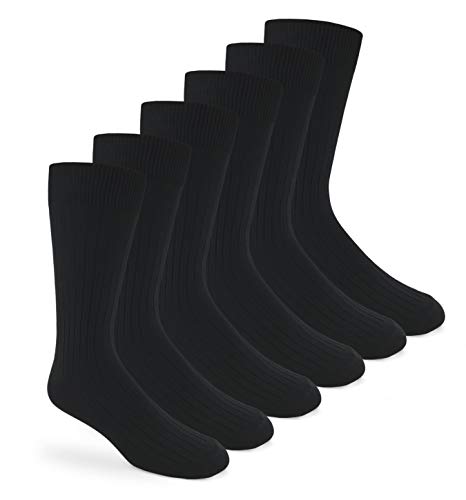 Jefferies Men's Cotton Lined Ribbed Dress Crew Socks - 6 Pair Pack - Comfortable Formal & Business Socks for Office, Dress Shoes & Daily Wear