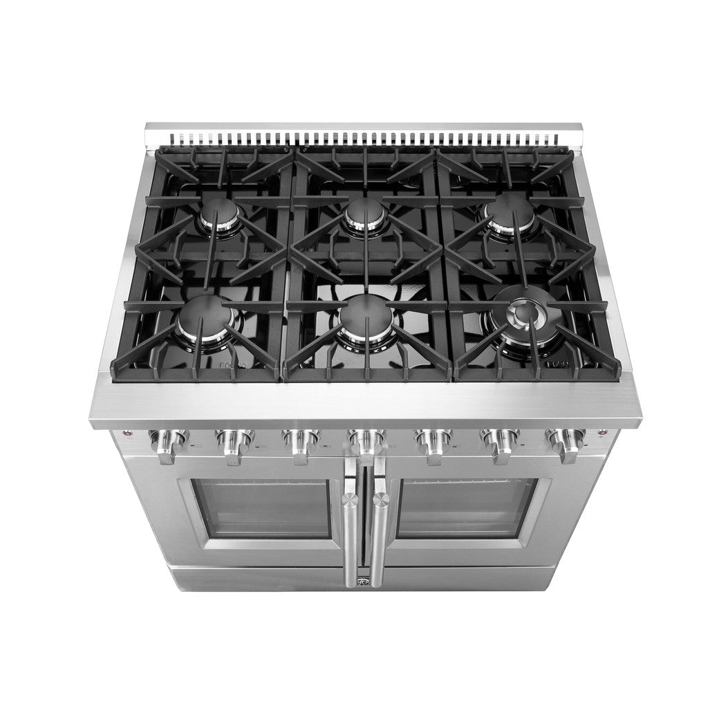 Forno Galiano 36-inch 5.36 cu. ft. Stainless Steel Freestanding All Gas Range with French Doors (Model FFSGS6444 36) - Perfect for Modern Kitchens, Home Chefs & Entertaining