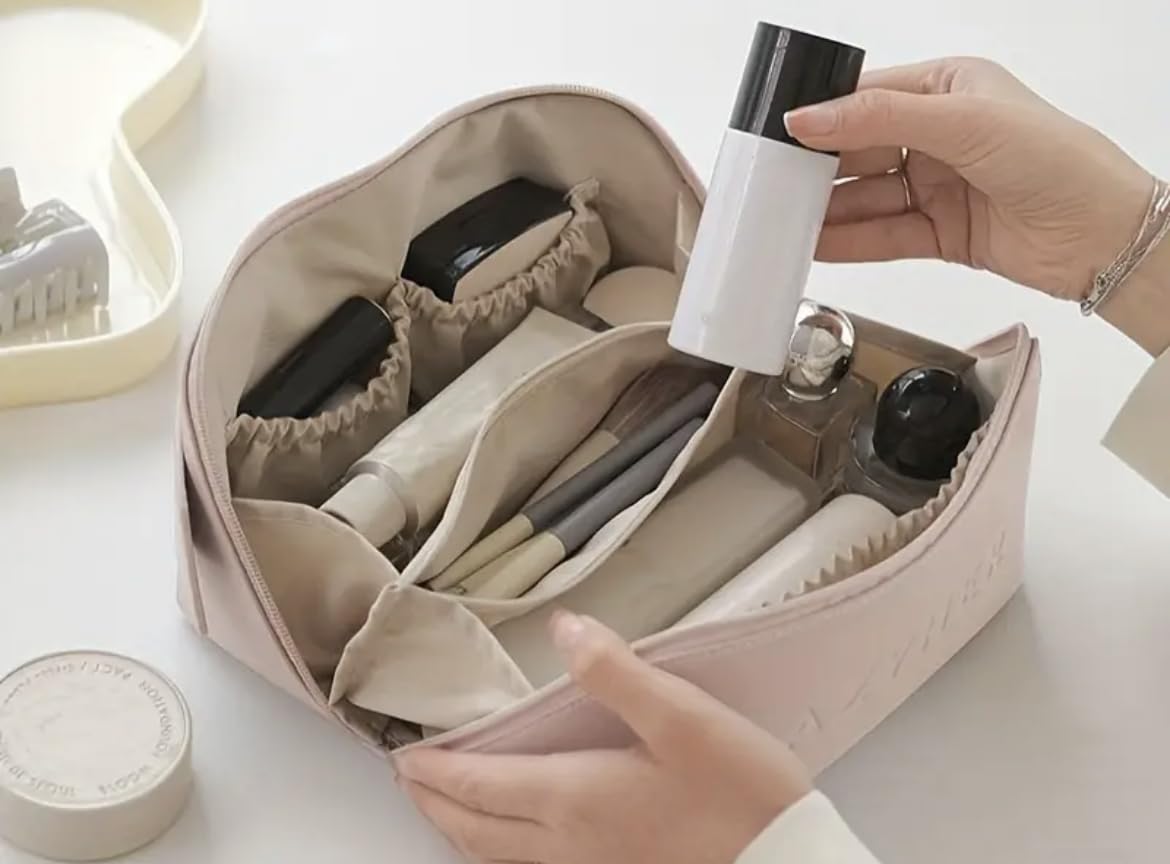 White Multifunctional Travel Cosmetic Bag - Waterproof Makeup Organizer with Zipper for Toiletries, Makeup Brushes & Accessories | Perfect for Travel, Gym, Home Storage & Daily Use