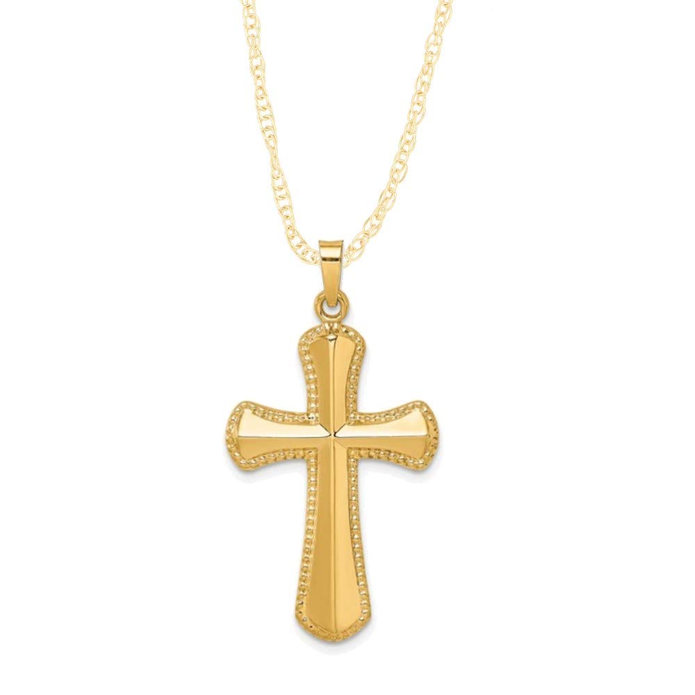 14K Yellow Gold Budded Beaded Edge Cross Pendant Necklace - Religious Jewelry for Men & Women - Perfect for Baptism, Confirmation, and Spiritual Gifts