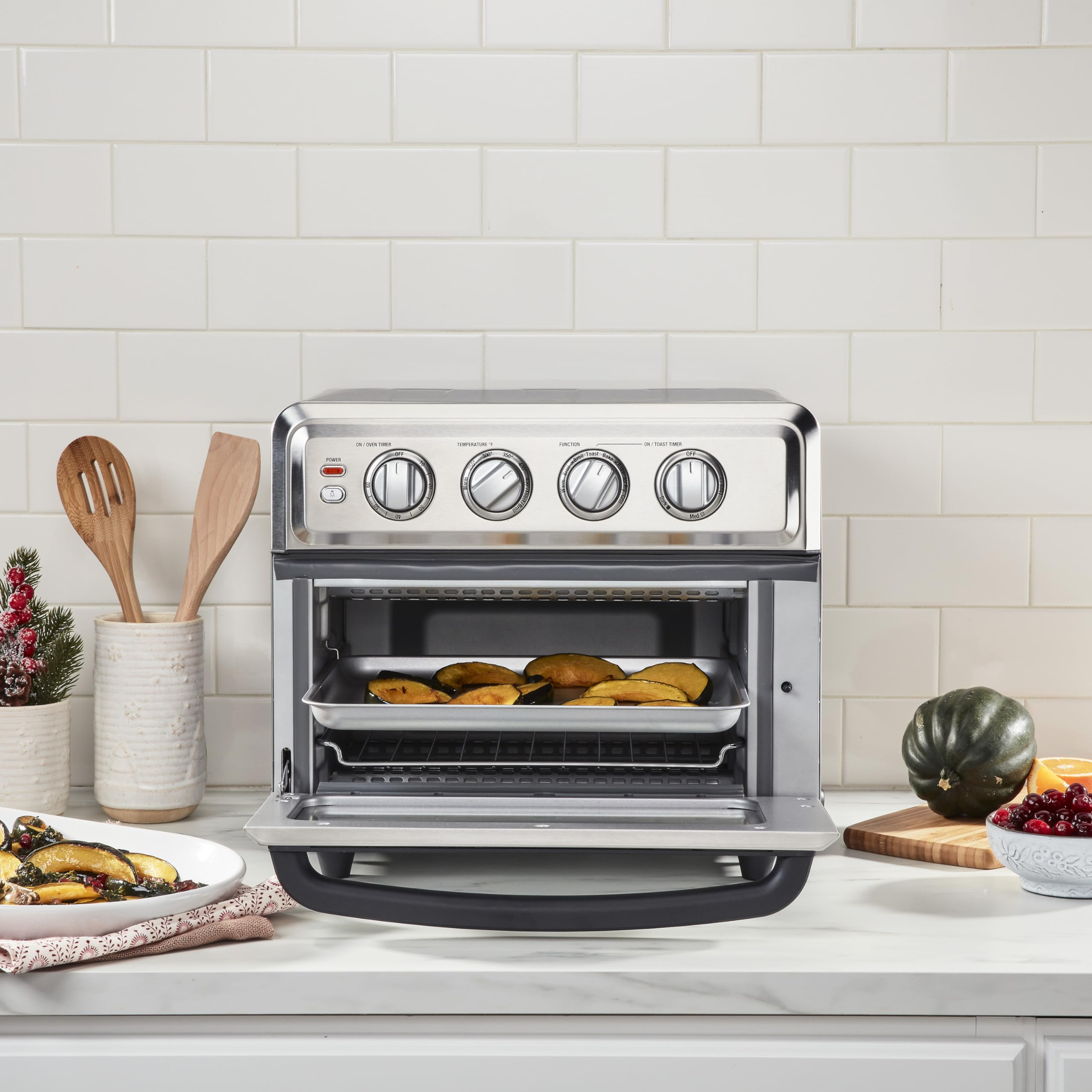 Cuisinart 8-in-1 Air Fryer Toaster Oven Combo with Convection Bake, Grill, Broil & Keep Warm Functions - Stainless Steel TOA-70 + AMB-TOBBP Baking Pan (Silver) - Perfect for Baking, Roasting, Air Frying & Family Meals