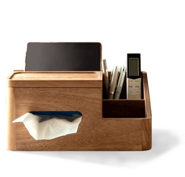 Premium Black Walnut & Acacia Solid Wood Multi-Functional Tissue Box Holder - Handcrafted Home Decor for Living Room, Bedroom & Office