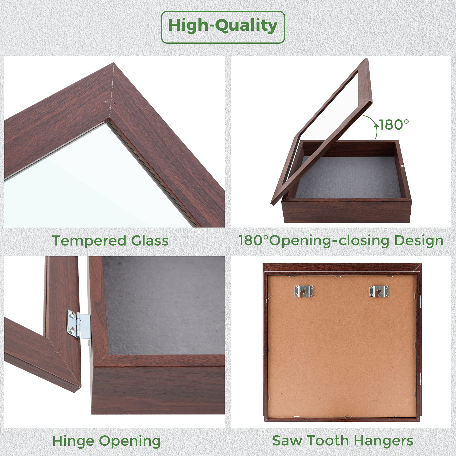 Frametory 11x11 Inch Shadow Box Frame - Front Opening Display Case with 2 Inch Depth - Wall & Tabletop Memory Keepsake Box - Includes 6 Pins (Walnut Finish) - Perfect for Wedding Photos, Baby Memorabilia, Sports Awards Display