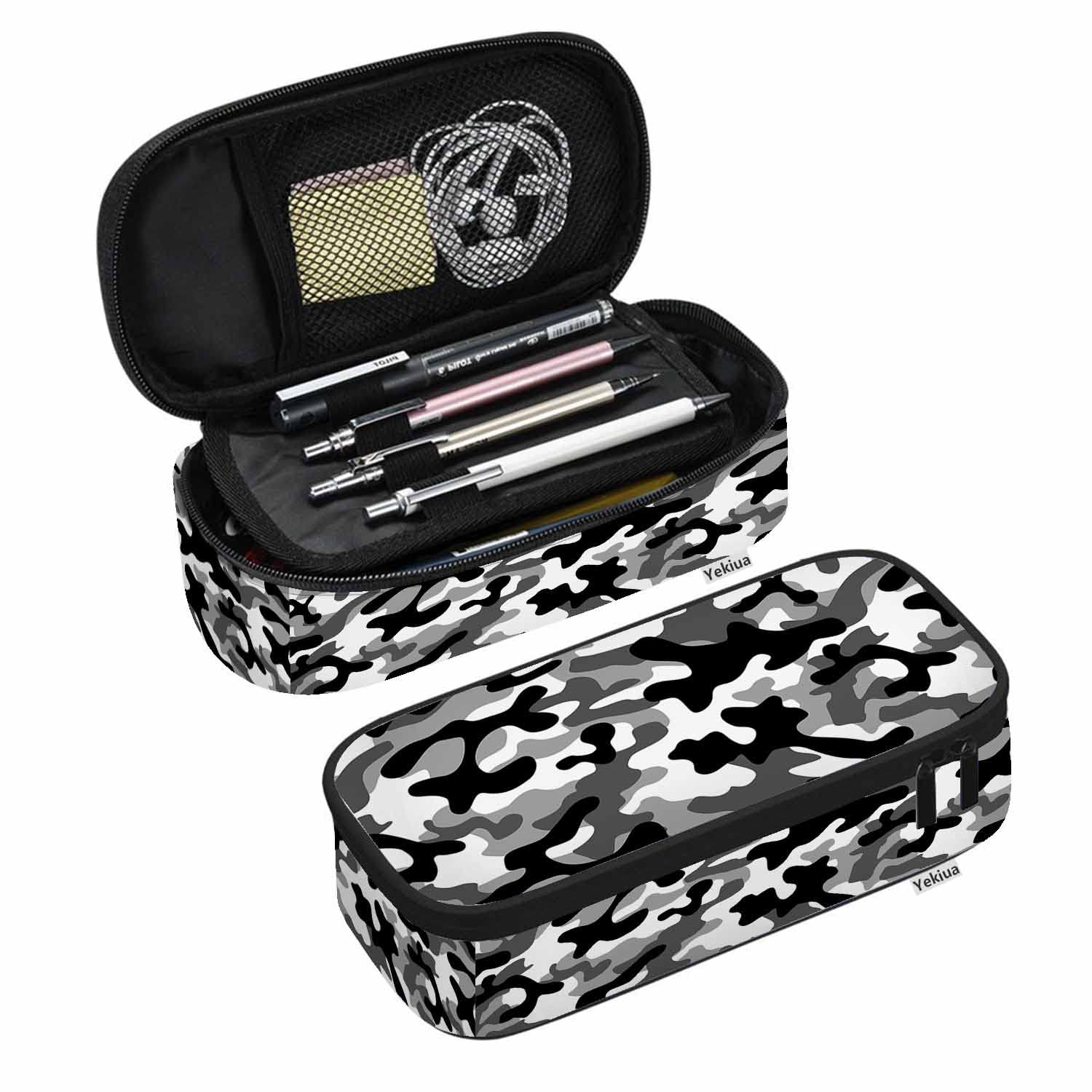 Yekiua Camouflage Pencil Pouch - Army Camo High Capacity Pencil Case for School & College | Durable Stationery Organizer for Teens, Boys & Girls | Perfect for School Supplies, Makeup & Travel Accessories