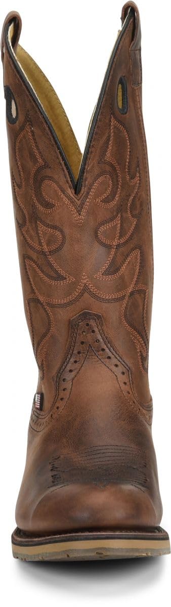 Men's 12 Inch Dark Brown Western Work Boots by Double-H - Durable R Toe Safety Boots for Cowboy, Ranch & Construction Work
