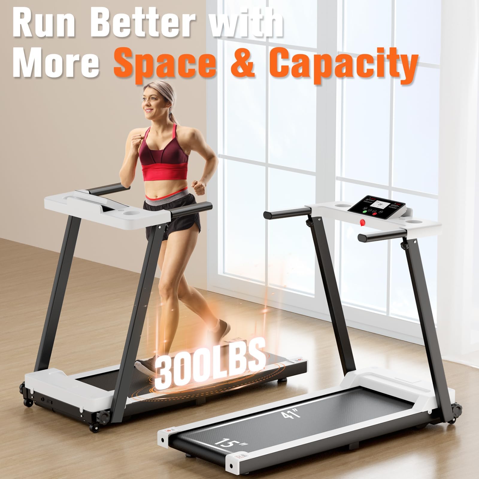 Folding Treadmill 300LBS Capacity - Compact Electric Running Machine with LED Display, 3.0HP Motor for Walking Jogging & Running - Portable Home & Office Treadmill for Small Spaces, Apartment Workouts & Indoor Cardio Training