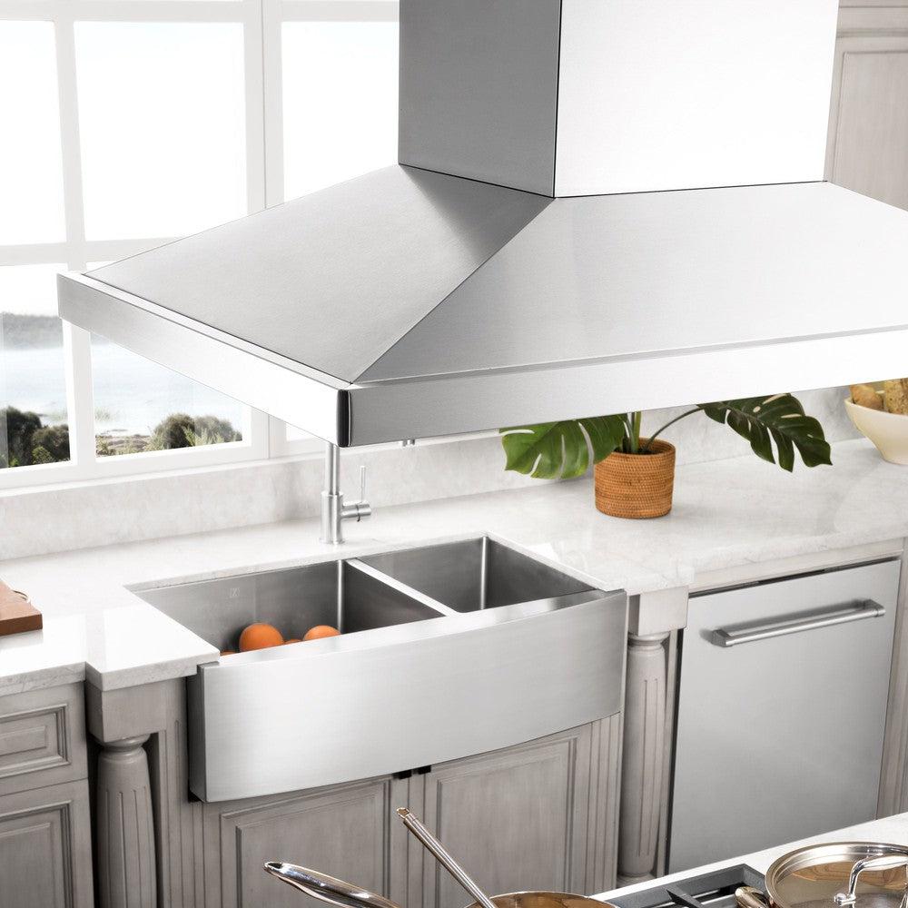 ZLINE GL2iCRN BT Stainless Steel Island Mount Range Hood with Built-in CrownSound Bluetooth Speakers - Premium Kitchen Ventilation for Modern Homes, Perfect for Cooking & Entertaining