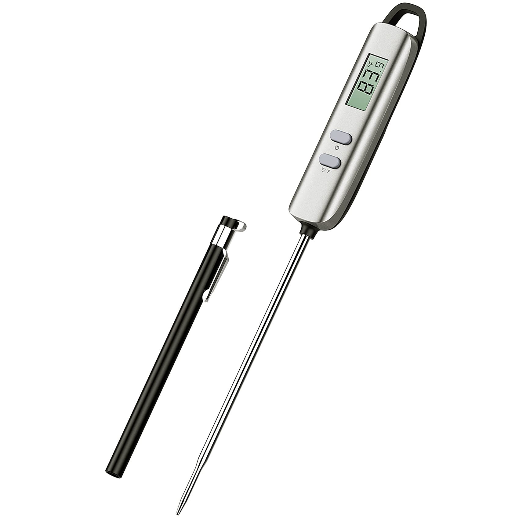 YaungBass Digital Meat Thermometer - Instant Read Cooking Thermometer with 4.7 Inch Probe for Grilling, BBQ, Smoker, Oven, Candy Making & Kitchen Use - Perfect for Meat, Oil, Milk, Yogurt Temperature Monitoring (Silver)
