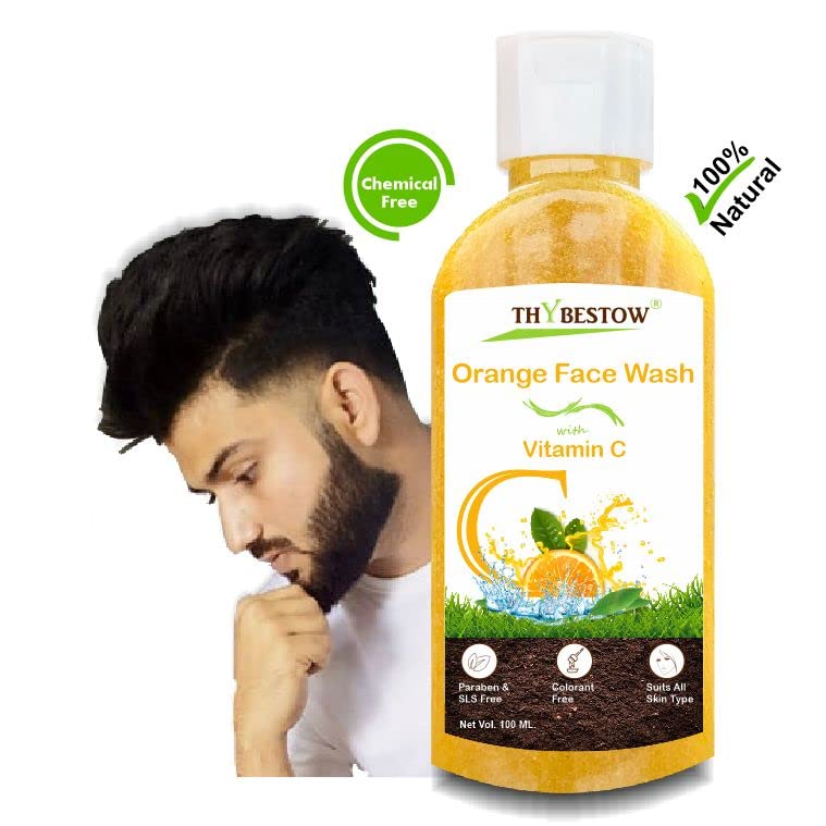 ThyBestow Vitamin C Orange Face Wash for Men & Boys - Brightening & Acne Control (Pack of 2, 100ml) - Daily Skincare for Oily & Sensitive Skin