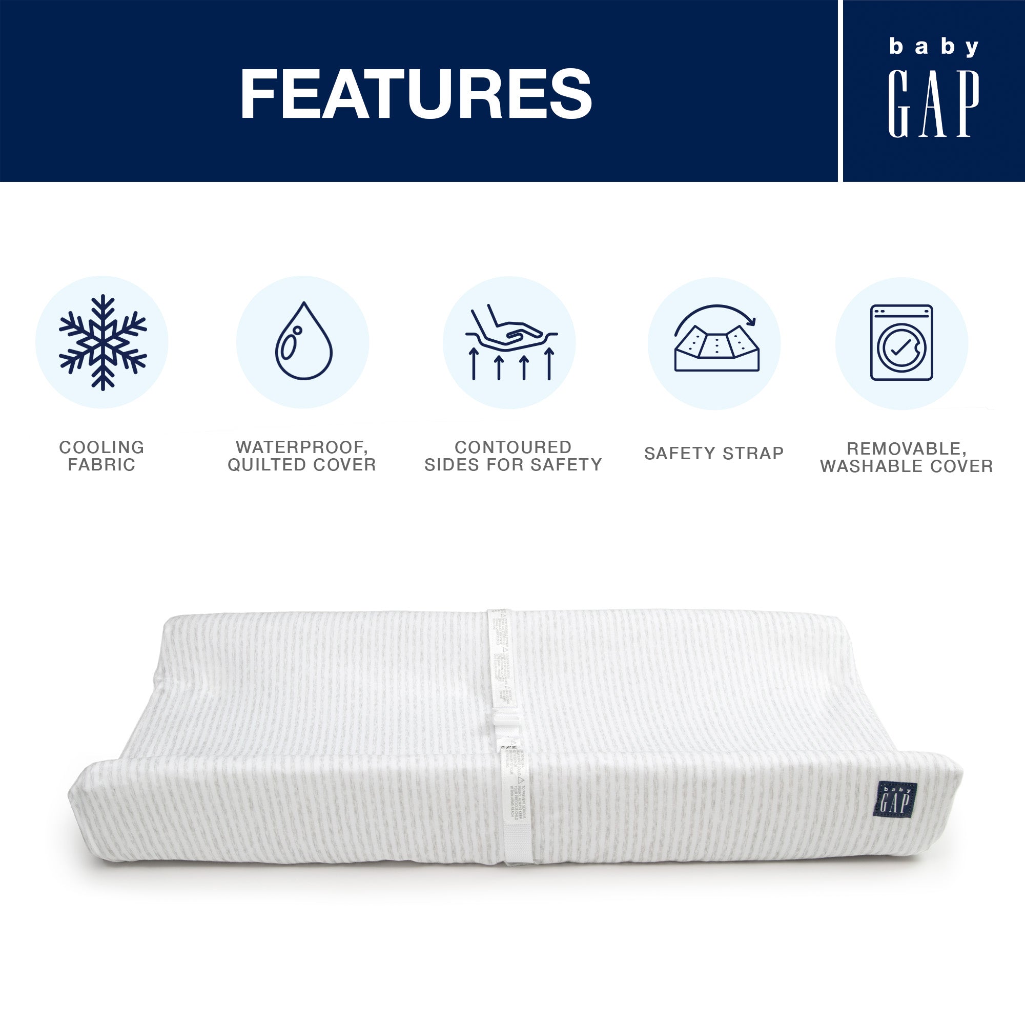 BabyGap Contoured Changing Pad with Cooling Cover - Soft & Waterproof Diaper Changing Mat for Nursery, Travel & On-the-Go - Perfect for Baby's Comfort & Parents' Convenience
