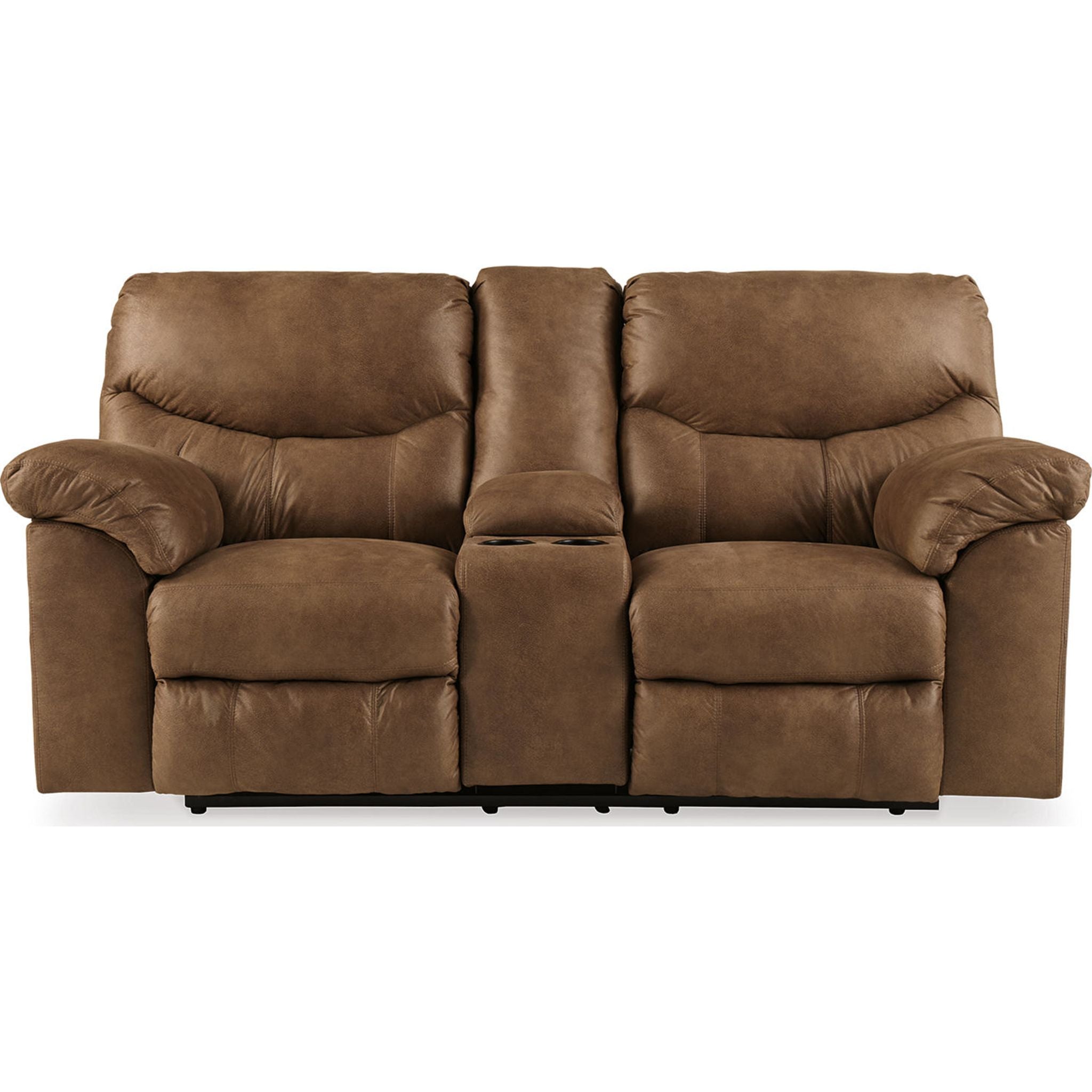 Boxberg Reclining Loveseat with Console in Bark Brown - Modern Reclining Sofa for Living Room, Home Theater & Small Spaces - Comfortable Two-Seater with Cup Holders and USB Ports