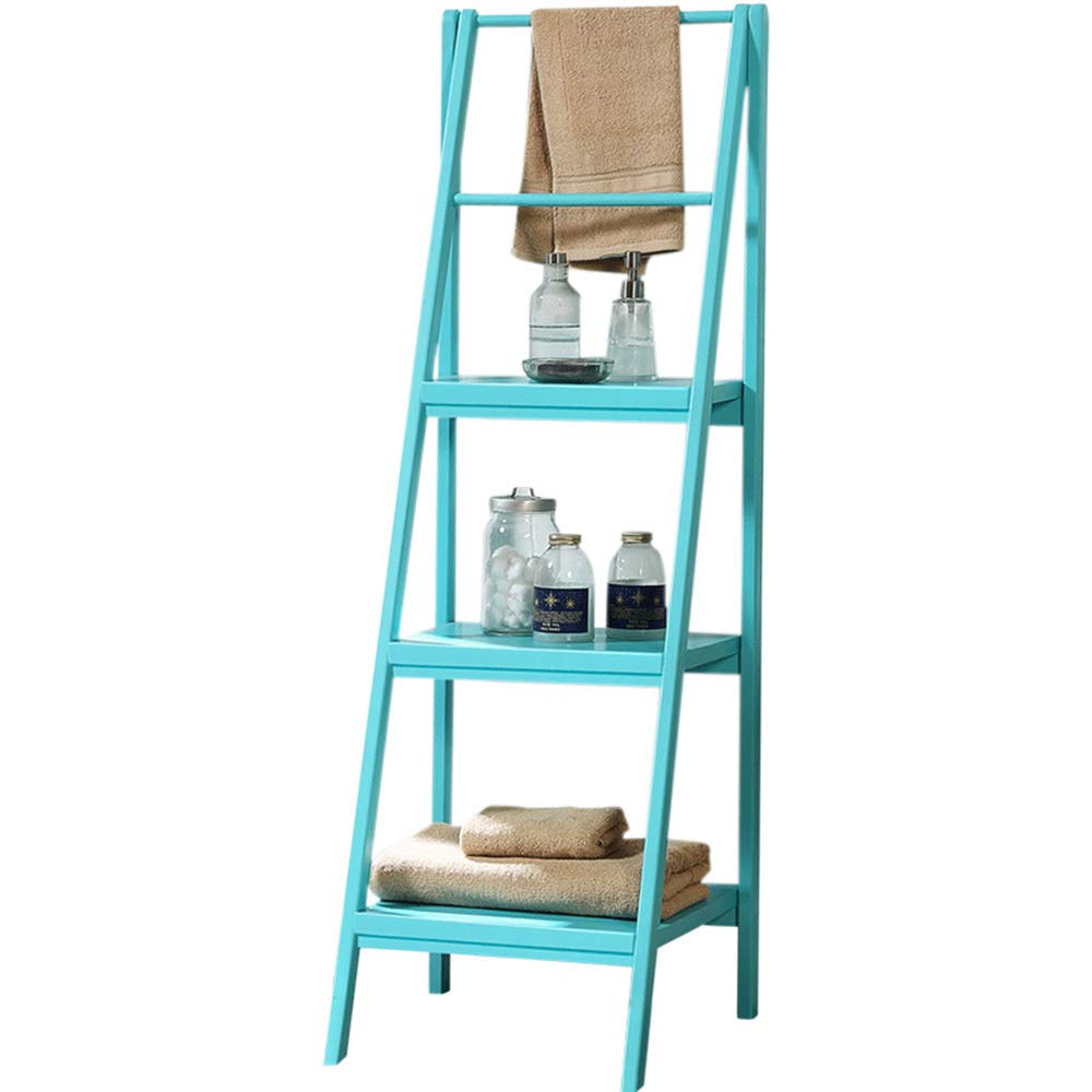 Xiaomei Solid Wood Ladder Bookshelf - 52.6×21.5×25.3 Inch Blue Bathroom Storage Shelf, Bedroom Bookcase & Flower Stand for Home Organization | Perfect for Small Spaces, Nursery Decor & Bathroom Essentials