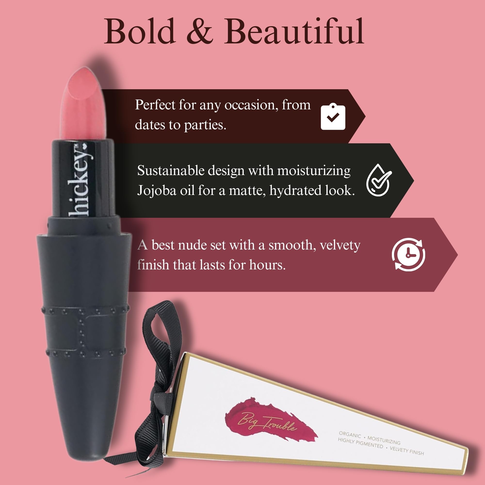 Organic Refillable Nude Lipstick for Women - 24 Hour Long Lasting & Moisturizing Vegan Lipstick with Velvet Finish | Gluten Free, Highly Pigmented | Perfect for Daily Wear, Date Night & Special Occasions