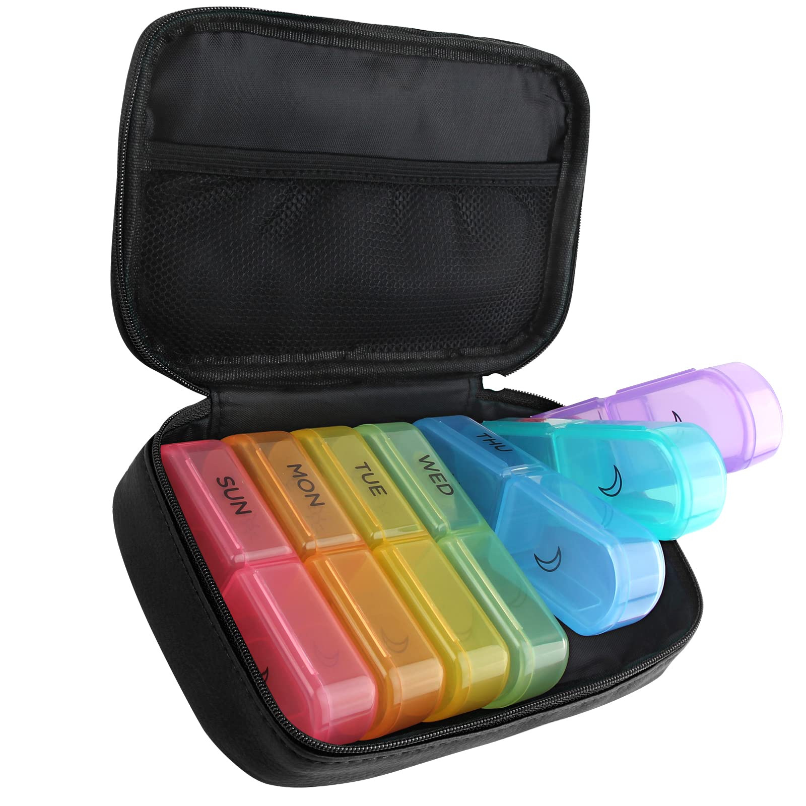 7-Day Pill Organizer with 2 Compartments - Large Morning & Evening Pill Box, PU Leather Portable Medicine Case with Zipper - Weekly Pill Container for Vitamins, Fish Oil, Capsules (Black) | Perfect for Travel, Home & Daily Medication Management