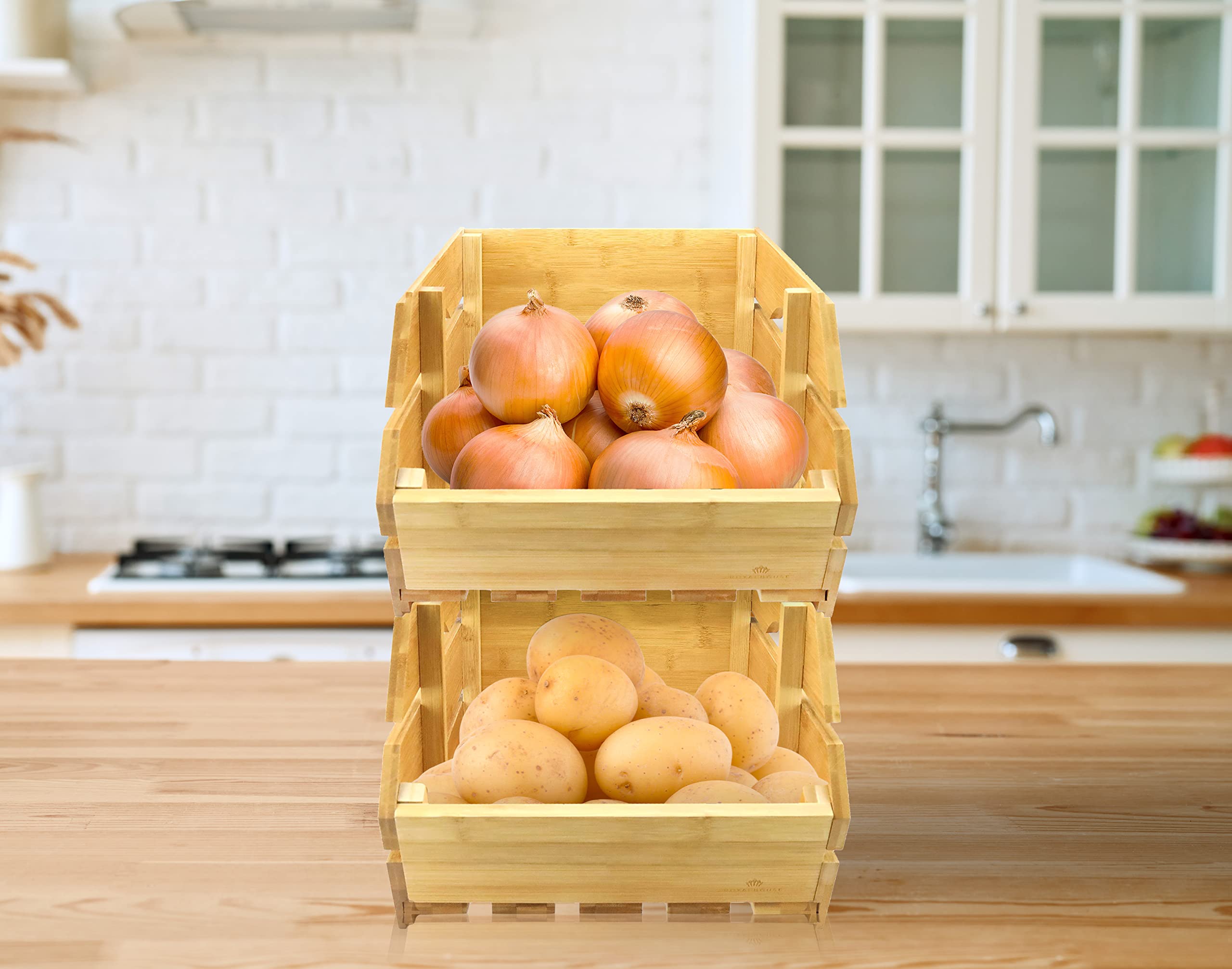 RoyalHouse Bamboo Fruit Bowl - Eco-Friendly Kitchen Countertop Storage for Fruits & Vegetables, Natural Bamboo Serving Basket - Perfect for Dining Table, Kitchen Counter, or Party Snack Display